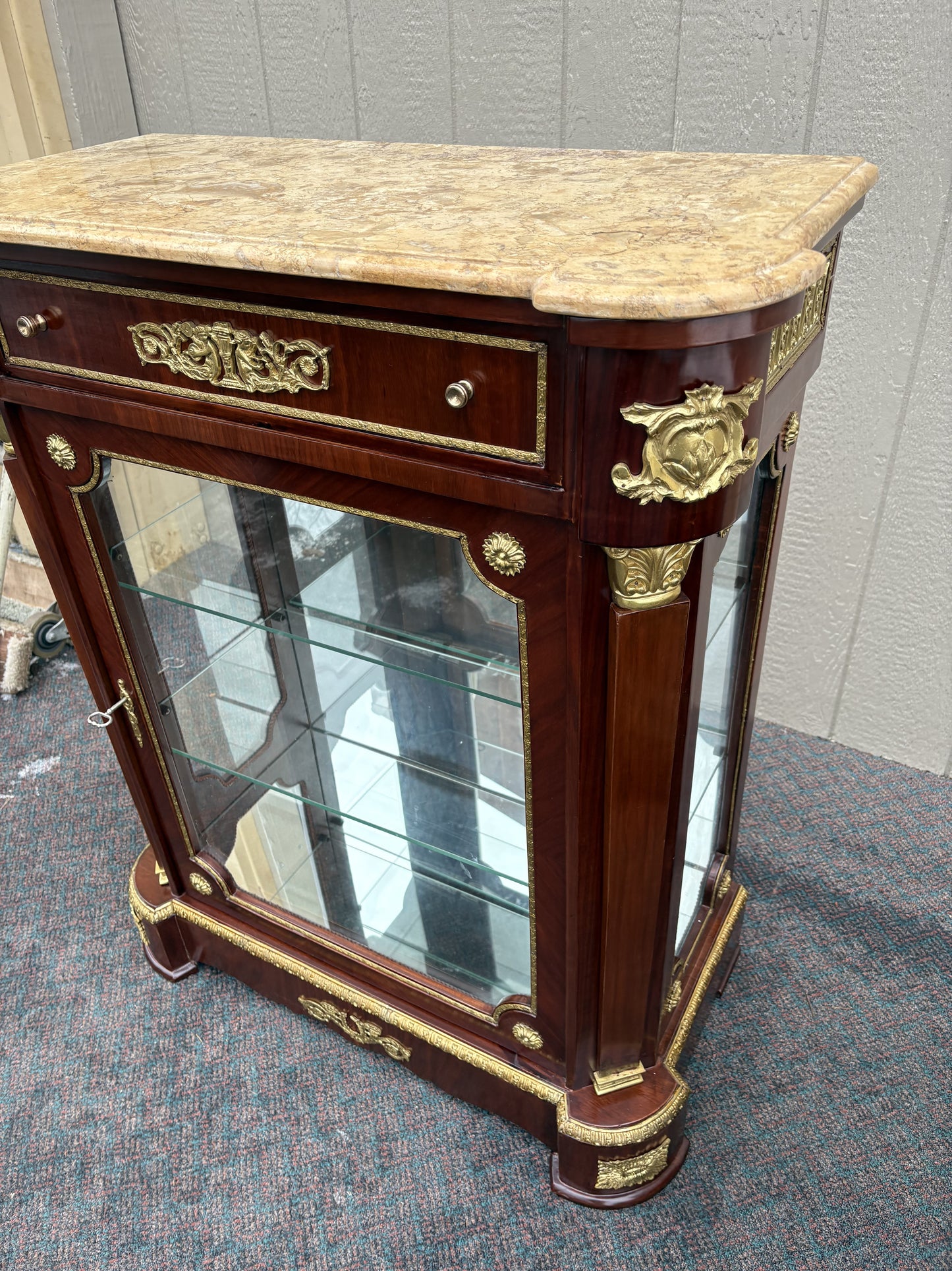 Elegant Louis XV Style Marble Top Curio Cabinet