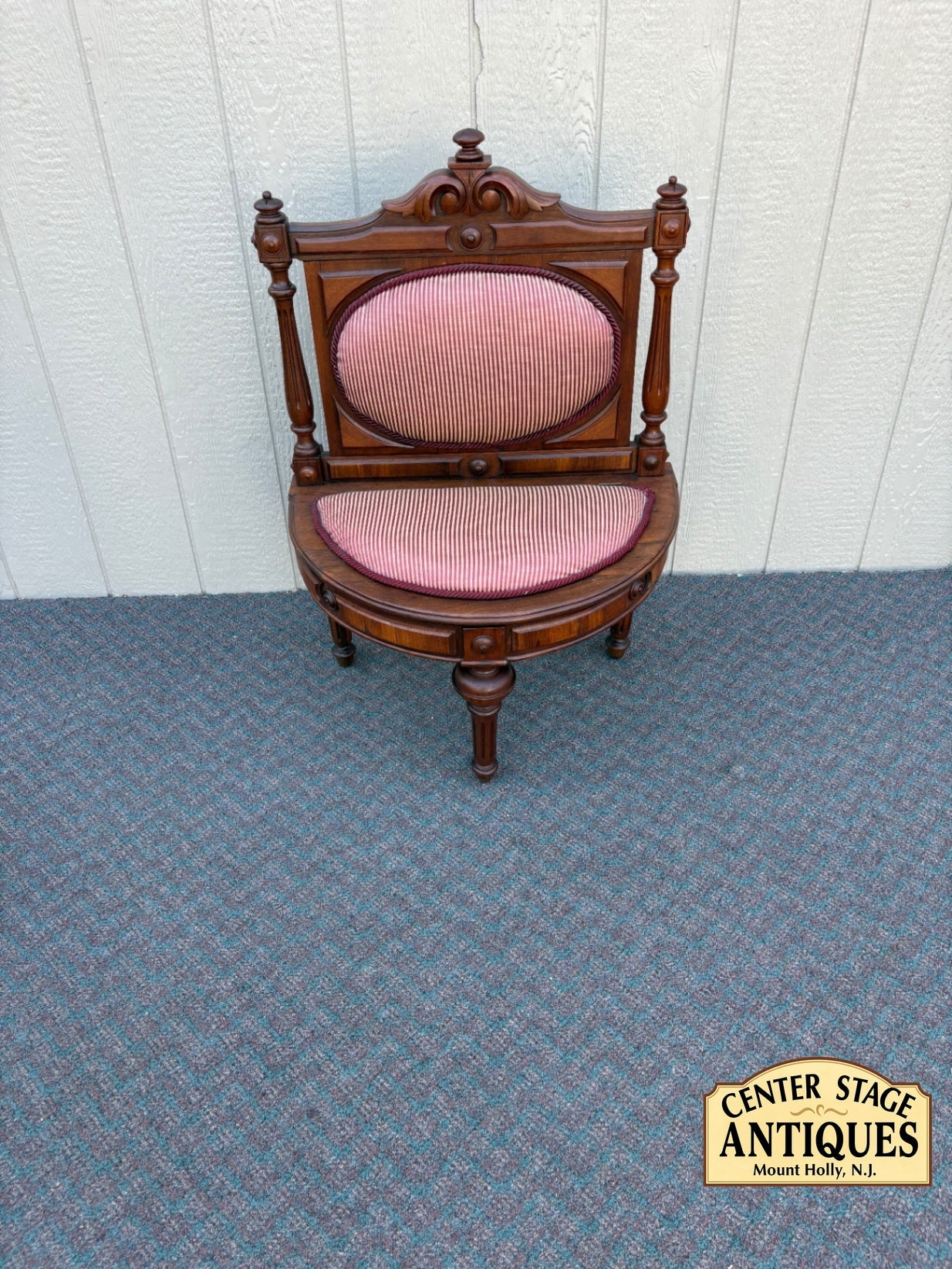 67841 Victorian Lift Seat Chair with Red Striped Upholstery