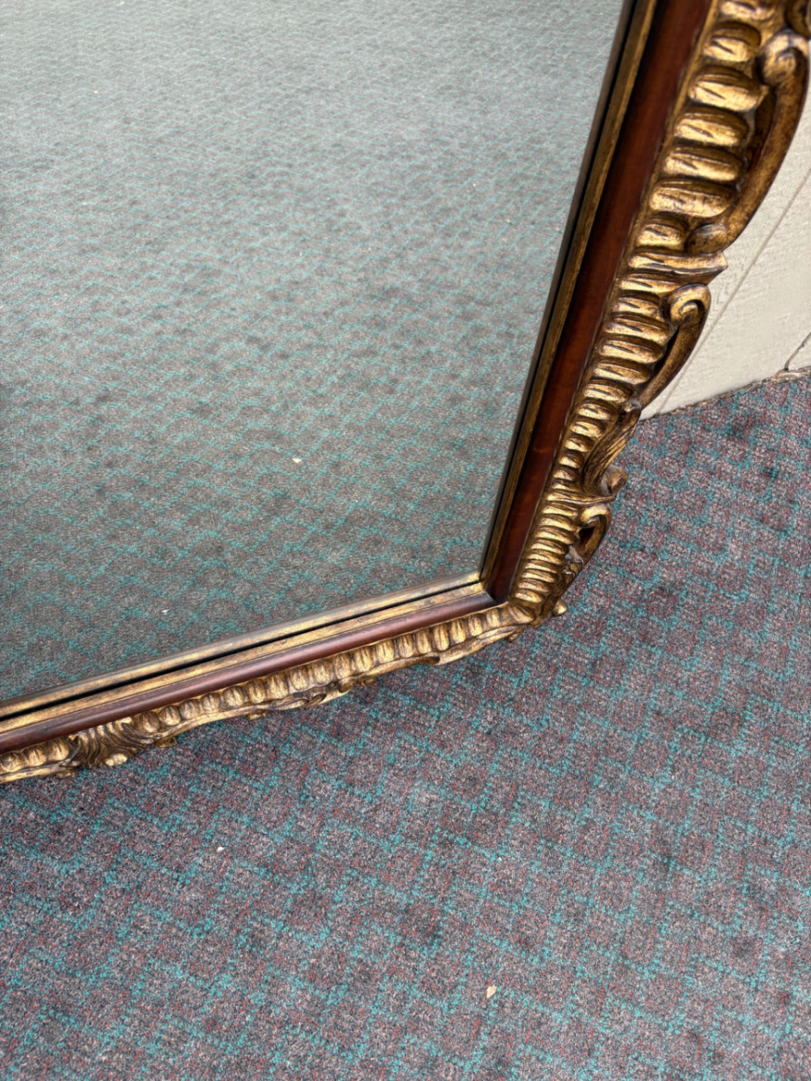 68102 Large Ornate Mahogany Wall Mirror with Gold Accents