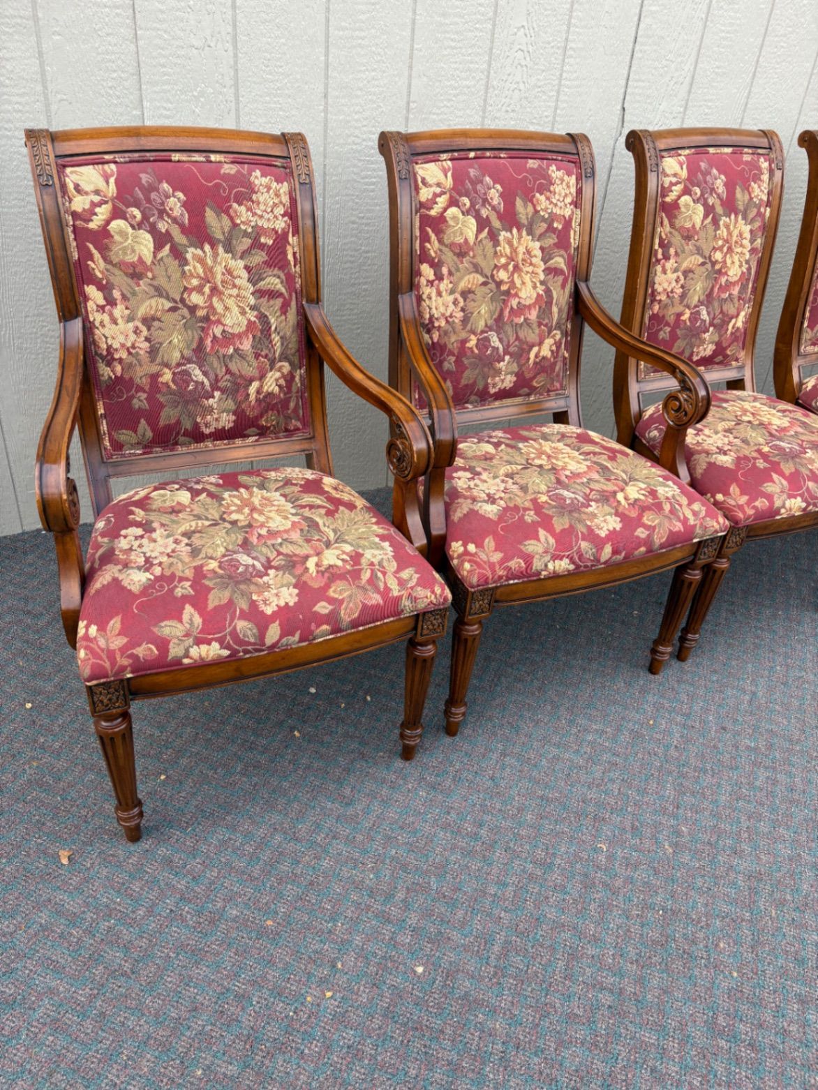 67666 Set of 5 Ethan Allen Dining Chairs with Floral Upholstery