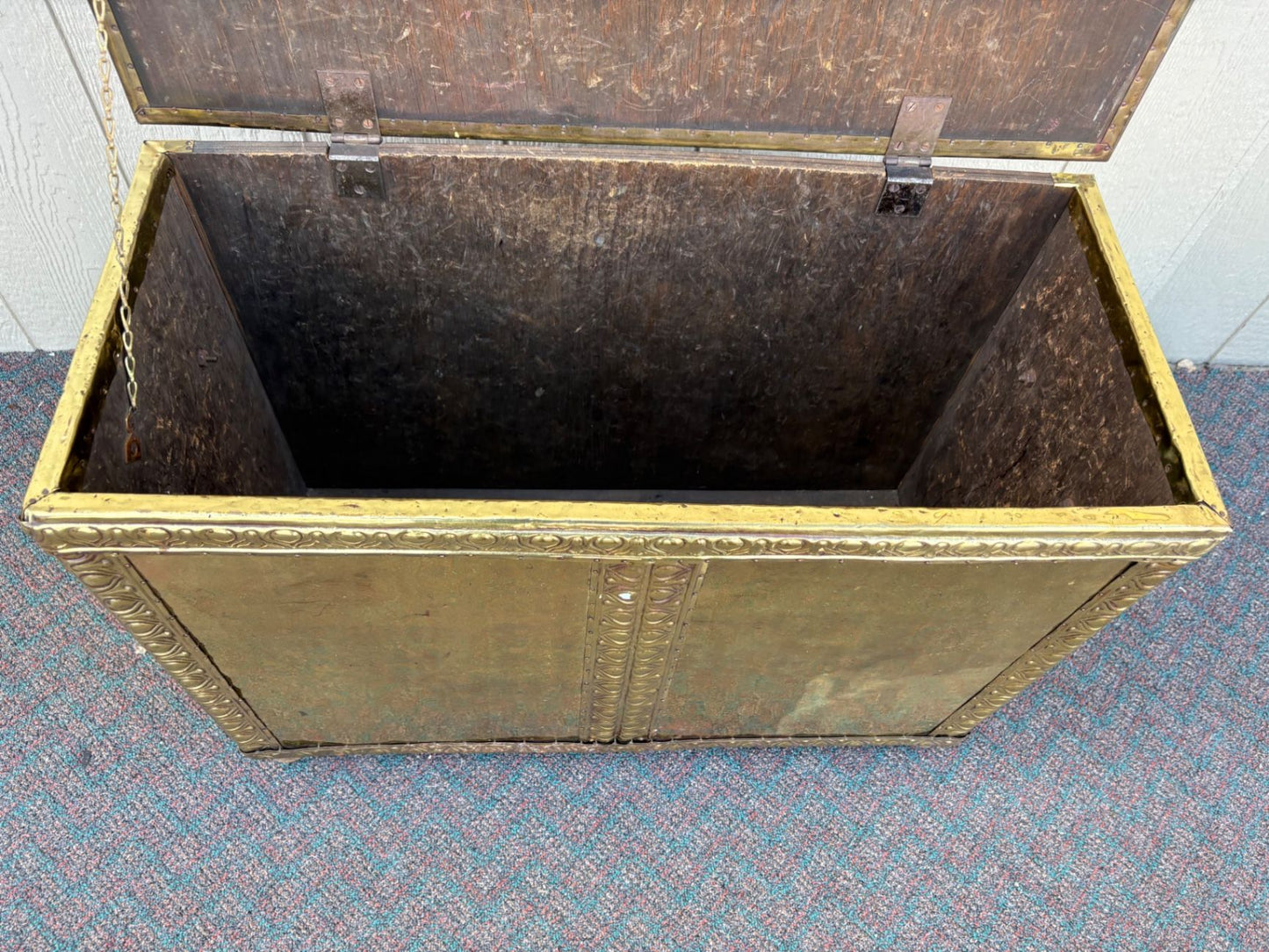 67424  Vintage Brass Trunk with Embossed Detailing