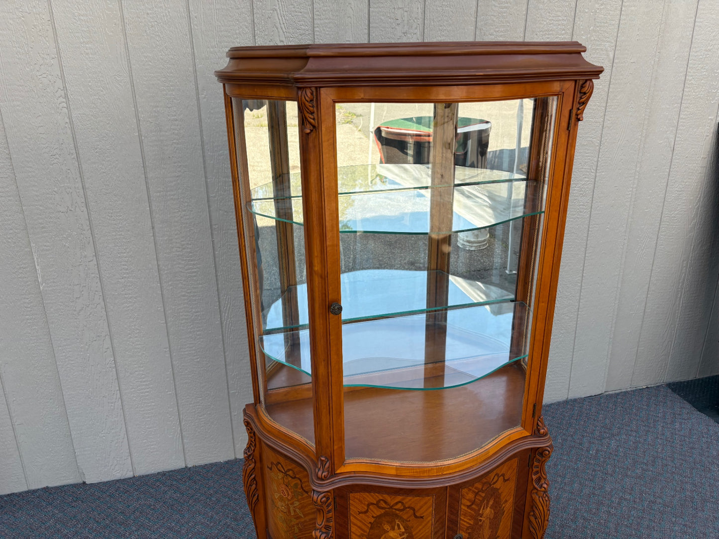 67807  Elegant Inlaid Curio Cabinet with Glass Display Shelves