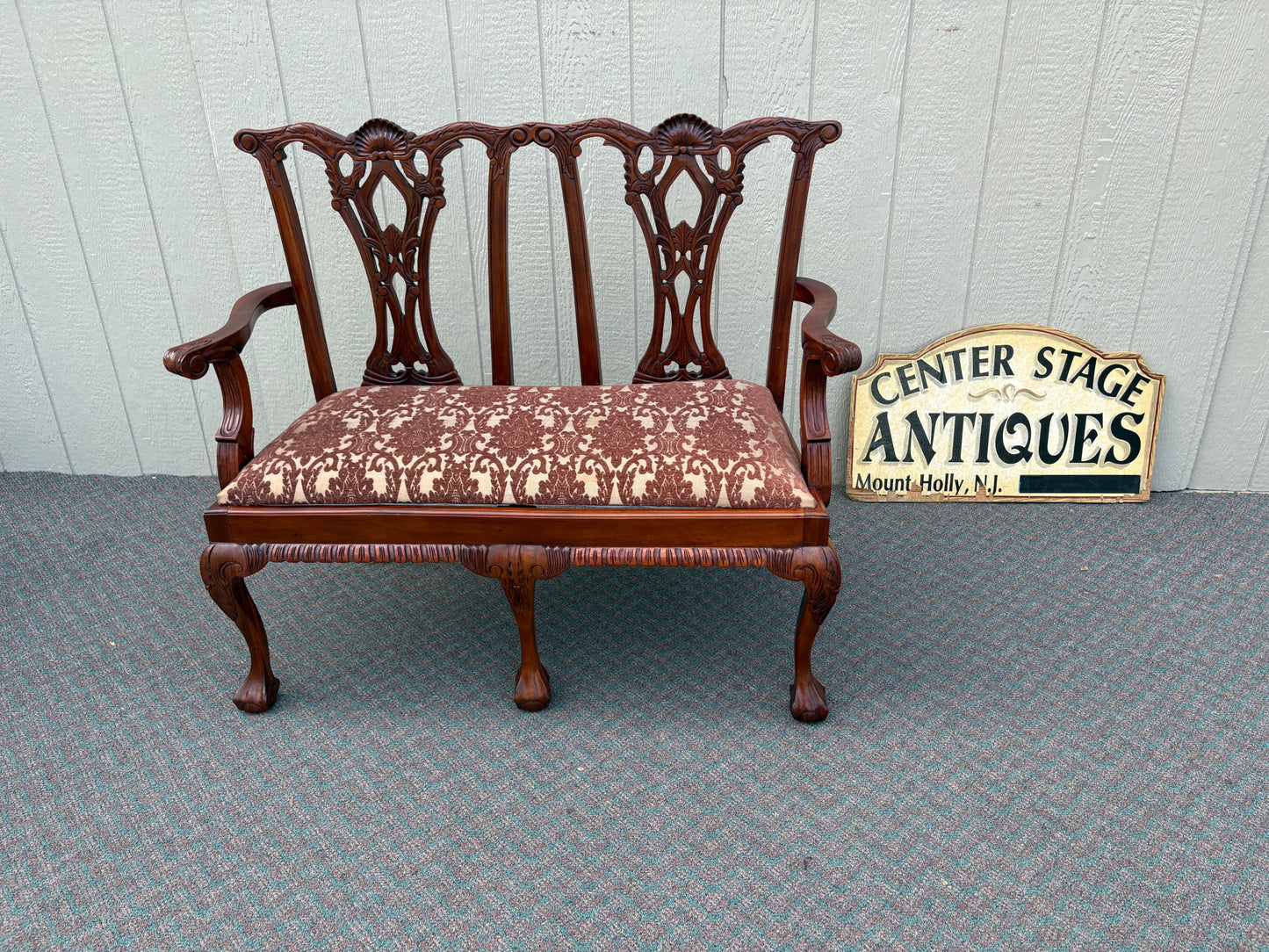 67716 Chippendale Style Mahogany Loveseat with Carved Details