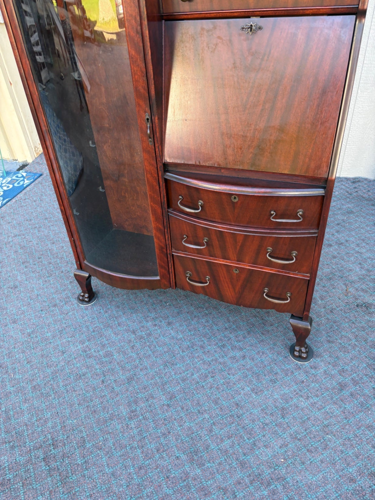 68054 Victorian Mahogany Side-by-Side Secretary with Glass Door