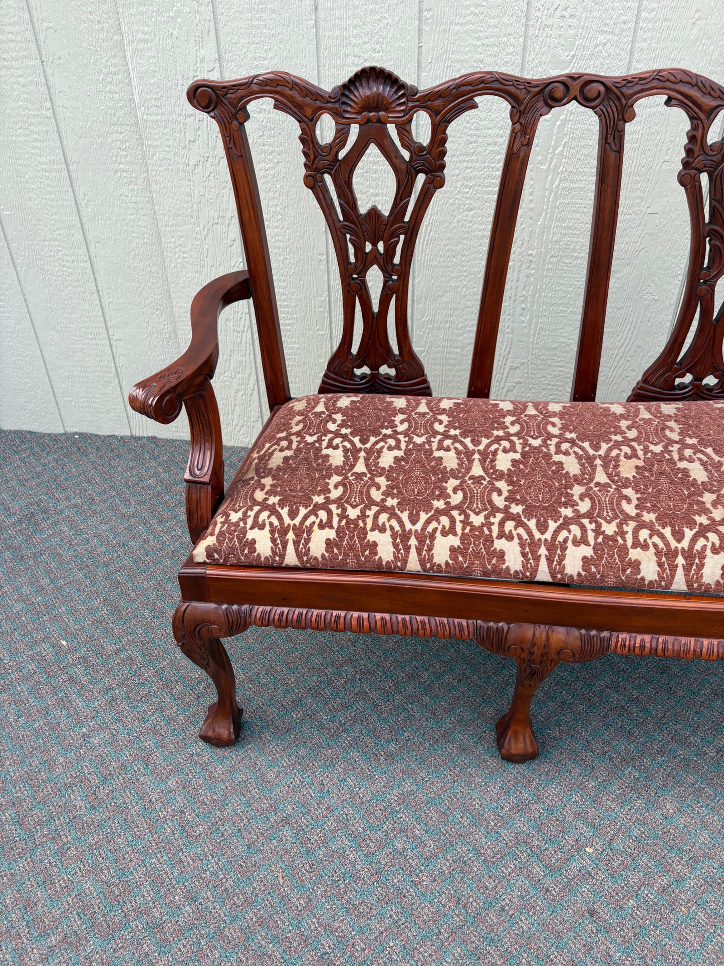 67716 Chippendale Style Mahogany Loveseat with Carved Details