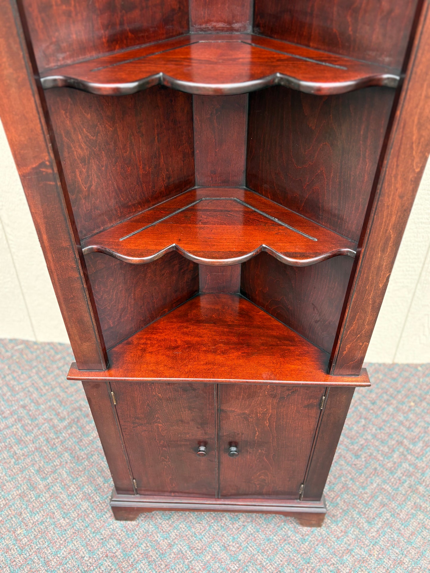 67724 Cherry Finish Corner Shelf Cabinet with Arched Shelving