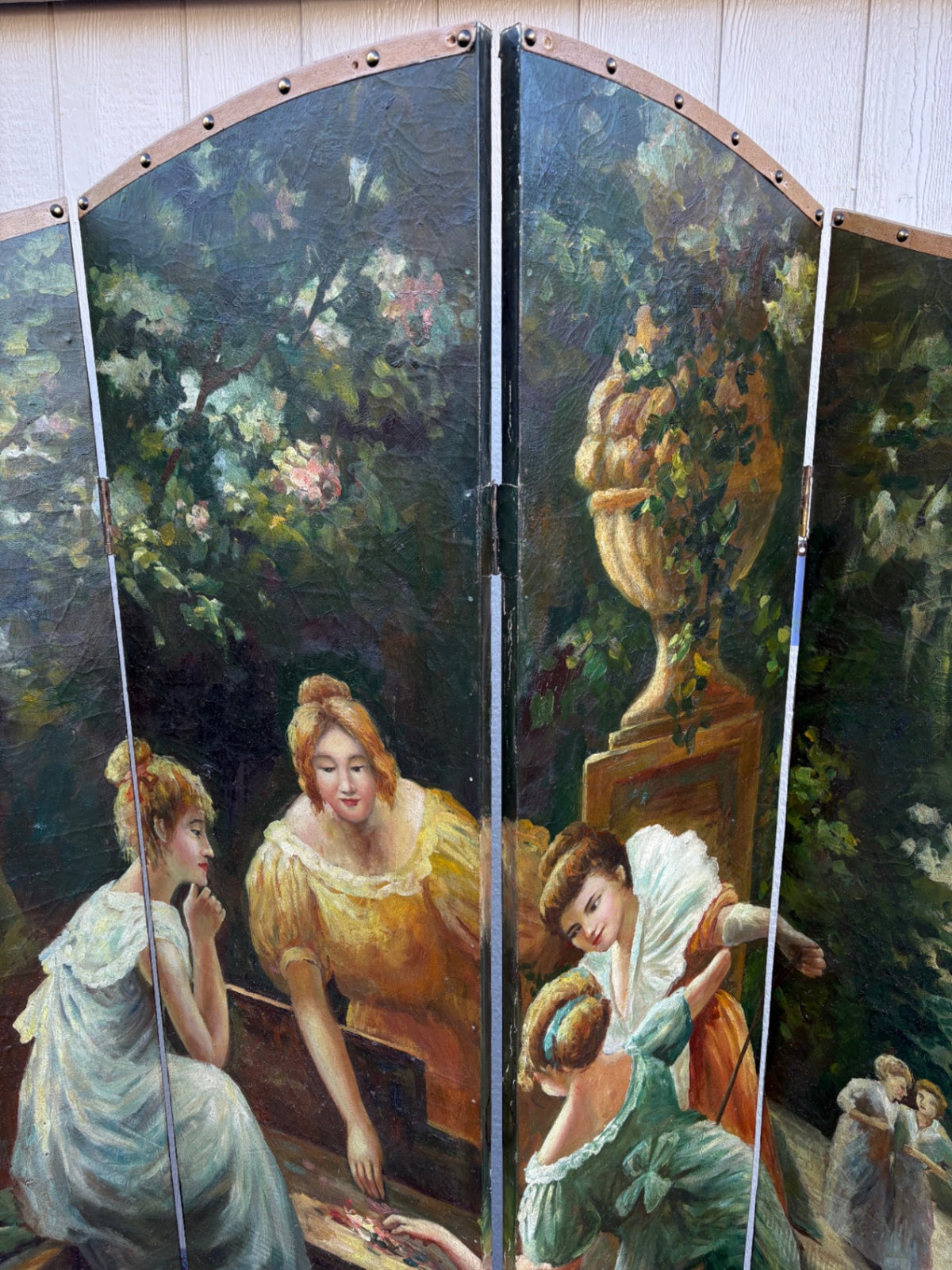 Hand-Painted Victorian Style Four-Panel Dressing Screen