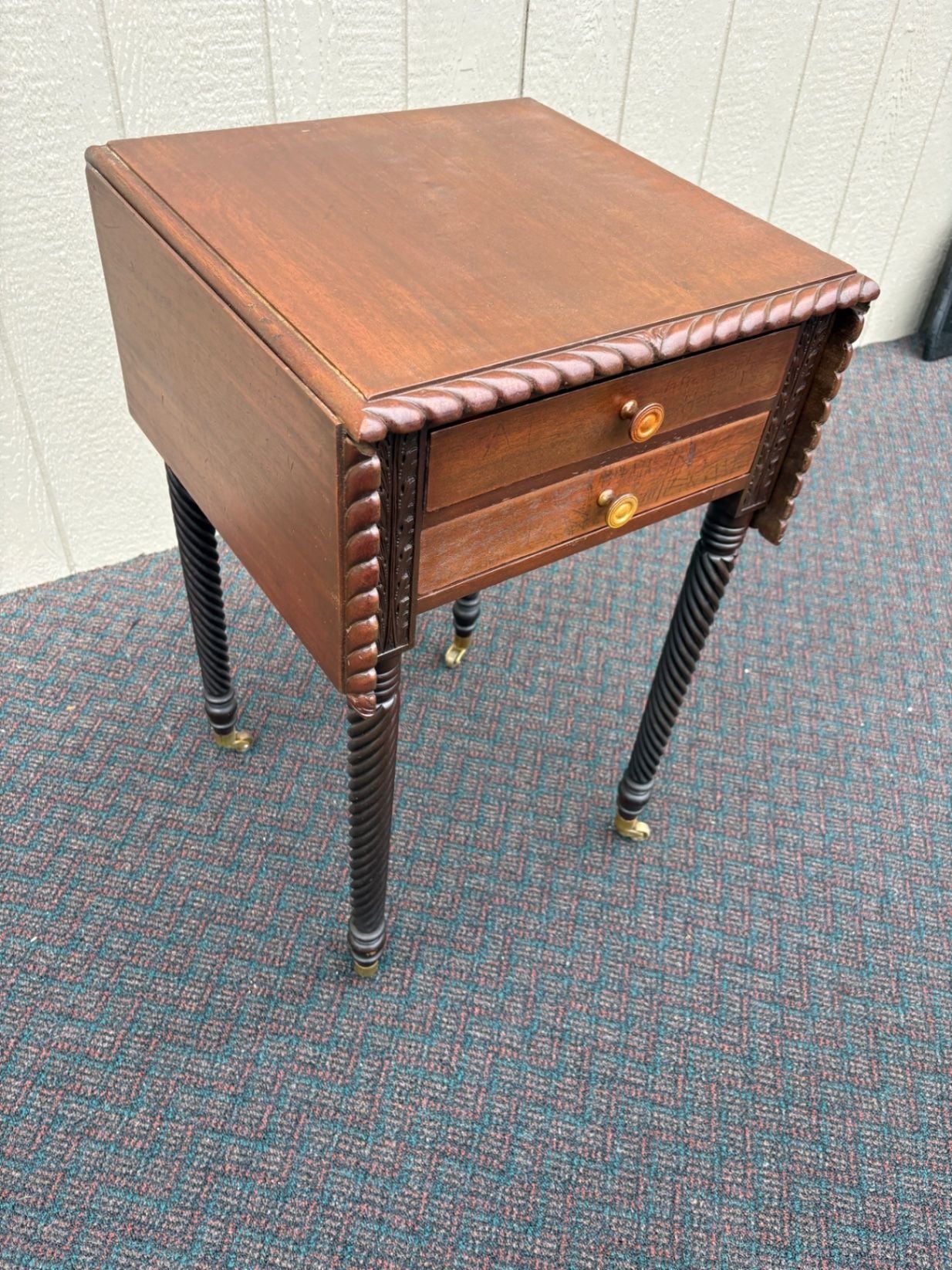 67542 Antique Mahogany Drop Leaf Side Table with Rope Twist Legs