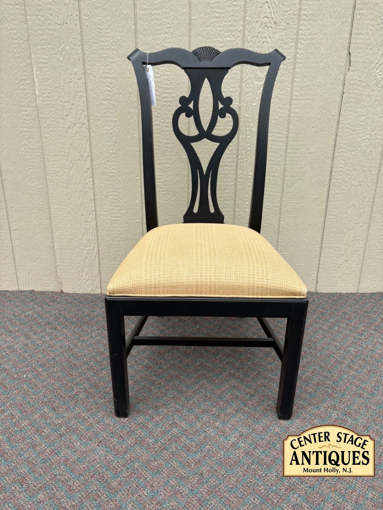 65676 Set of 4 Ethan Allen Dining Chairs, Chippendale Style, Black Finish