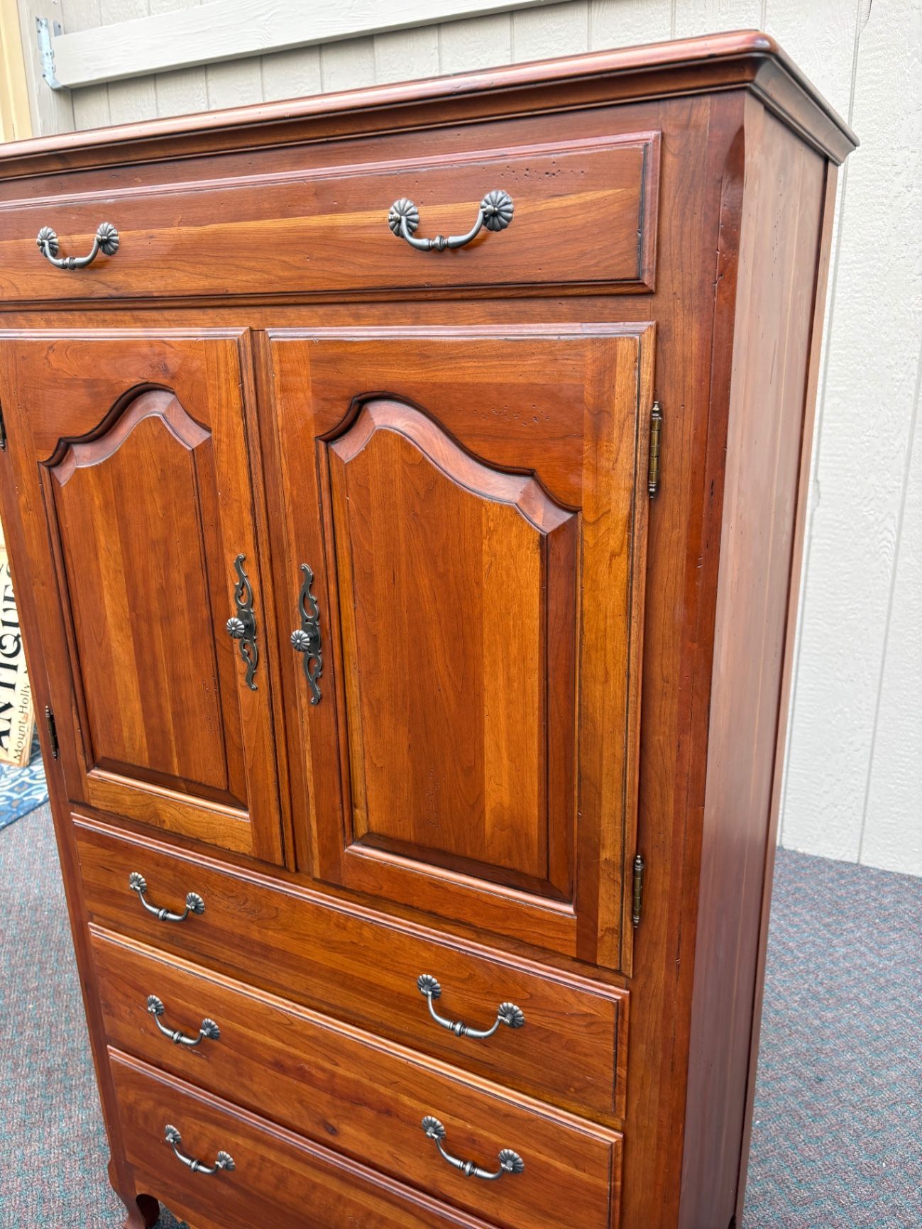 67581 Ethan Allen Cherry High Chest Dresser with Elegant Hardware