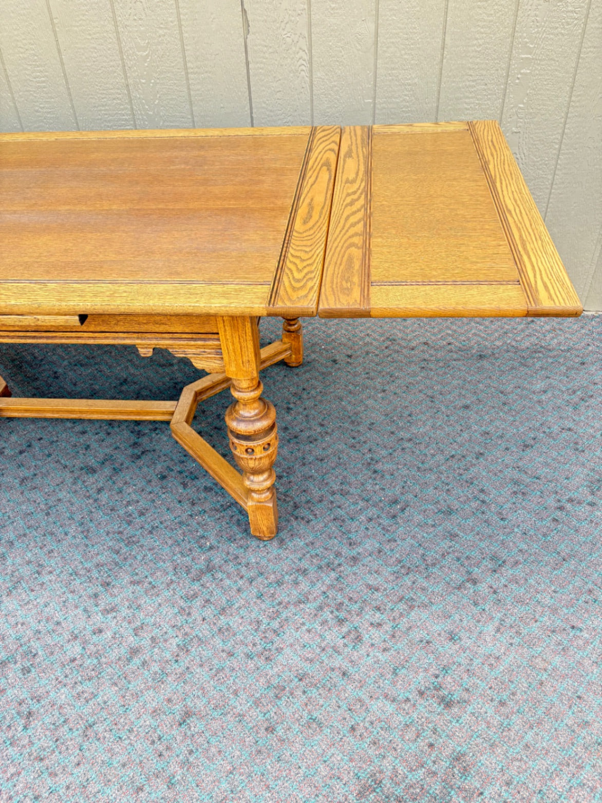 Oak Refractory Dining Table with Six Carved Chairs Set