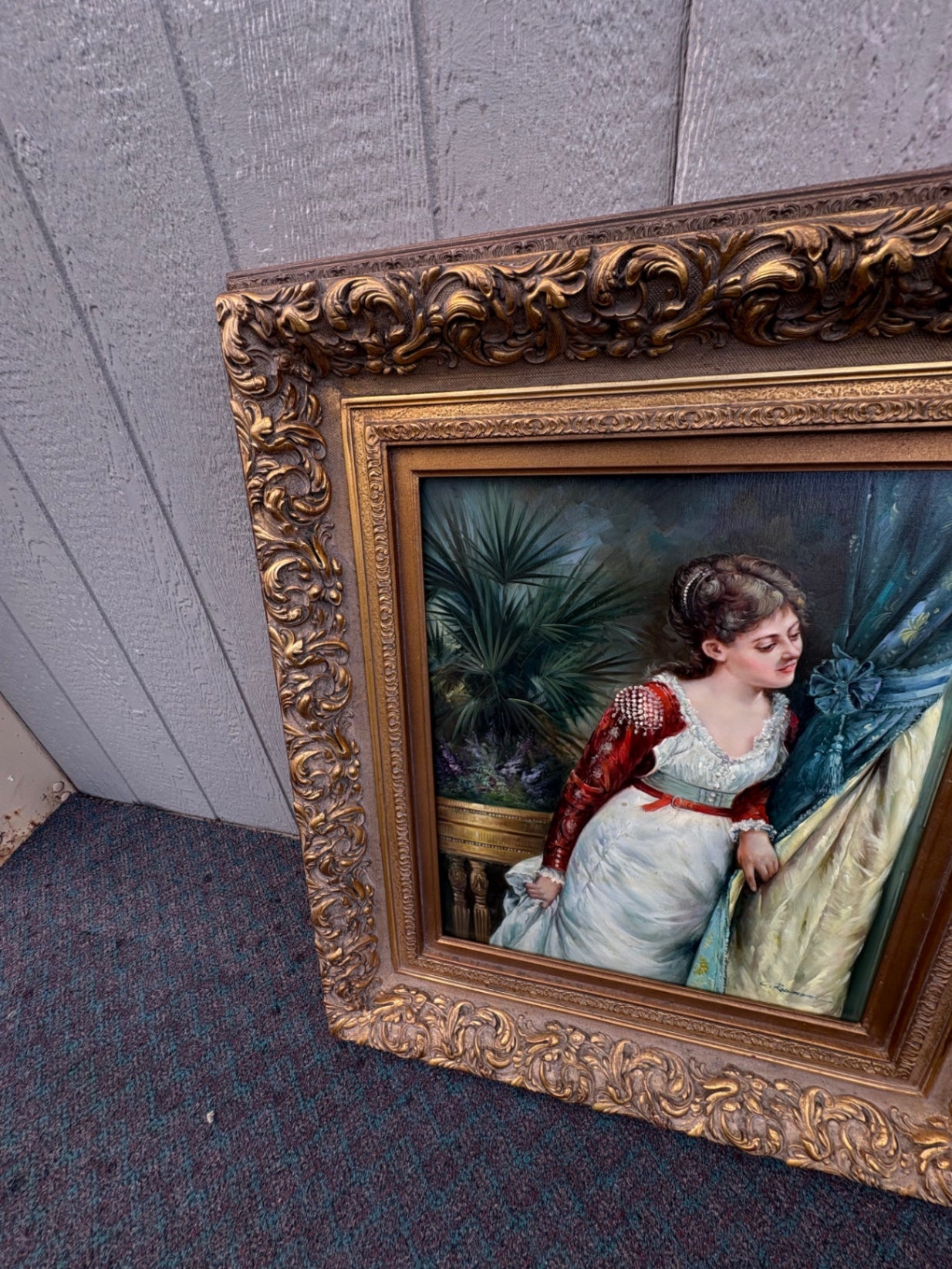 68038  Elegant Victorian Oil Painting with Ornate Gilt Frame by C. Robinson
