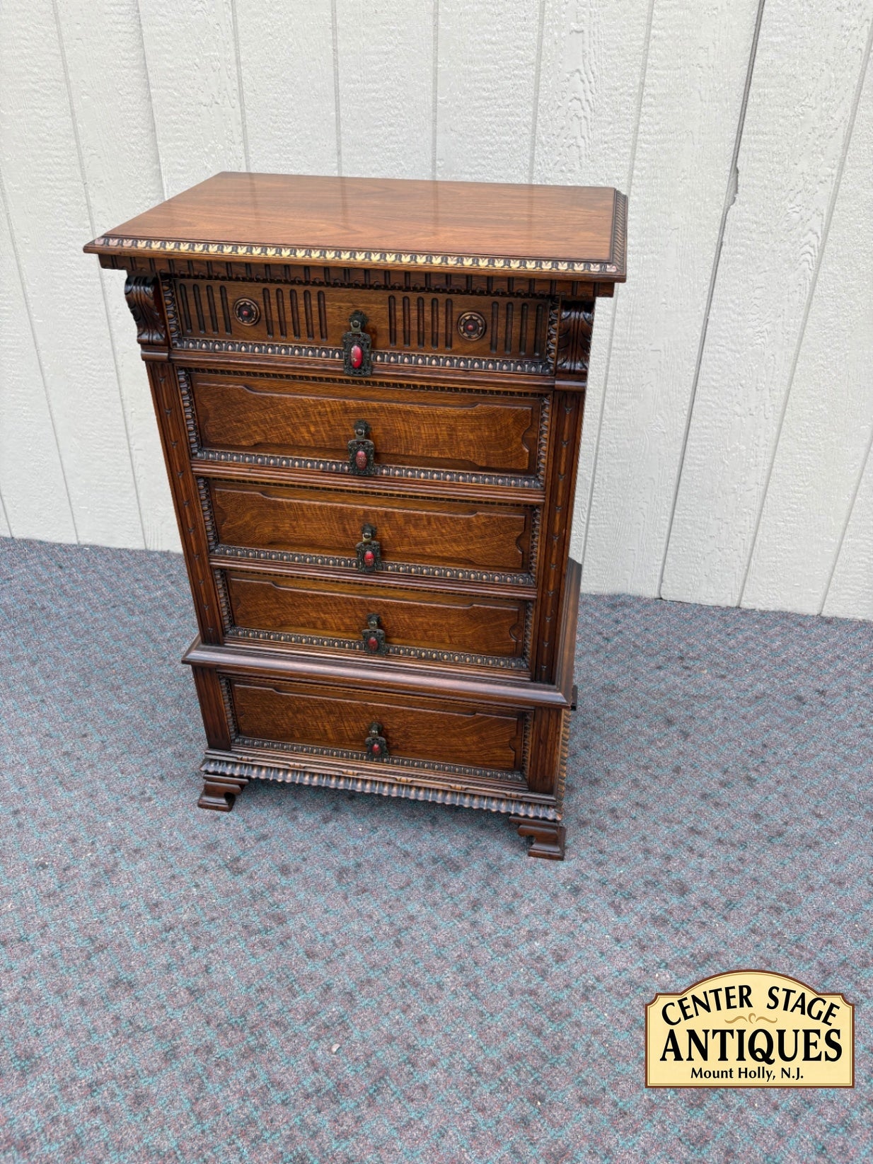 67997 Ornate Walnut  Chest of Drawers by Flints Horner bros. Fine Furniture