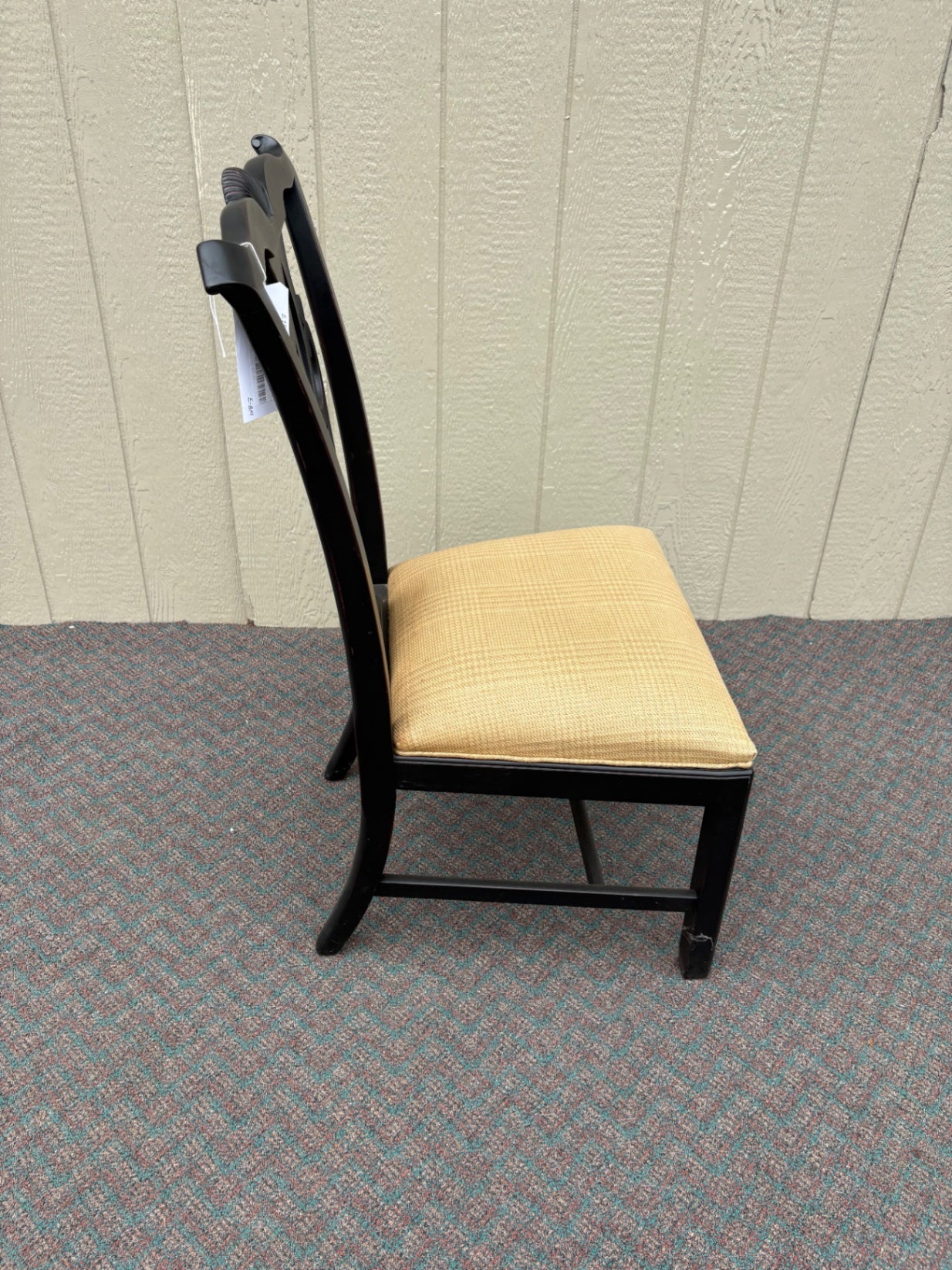 65676 Set of 4 Ethan Allen Dining Chairs, Chippendale Style, Black Finish