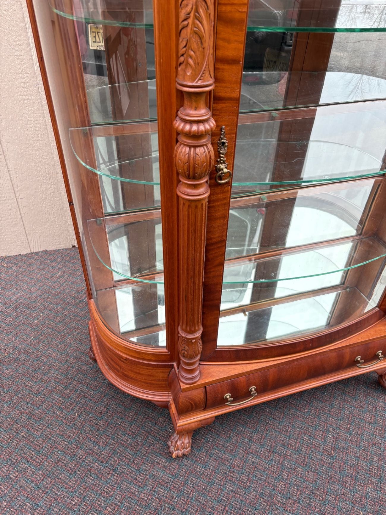 67624 Victorian Mahogany Bow Front Glass China Cabinet with Claw Feet
