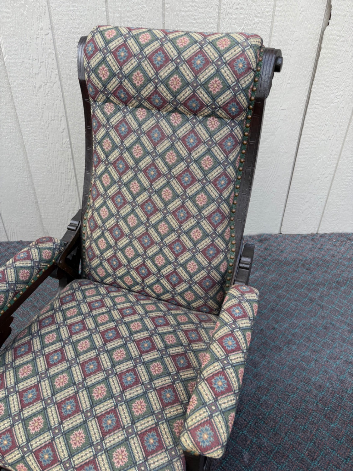 67119  Victorian Platform Rocking Chair with Footrest, Upholstered