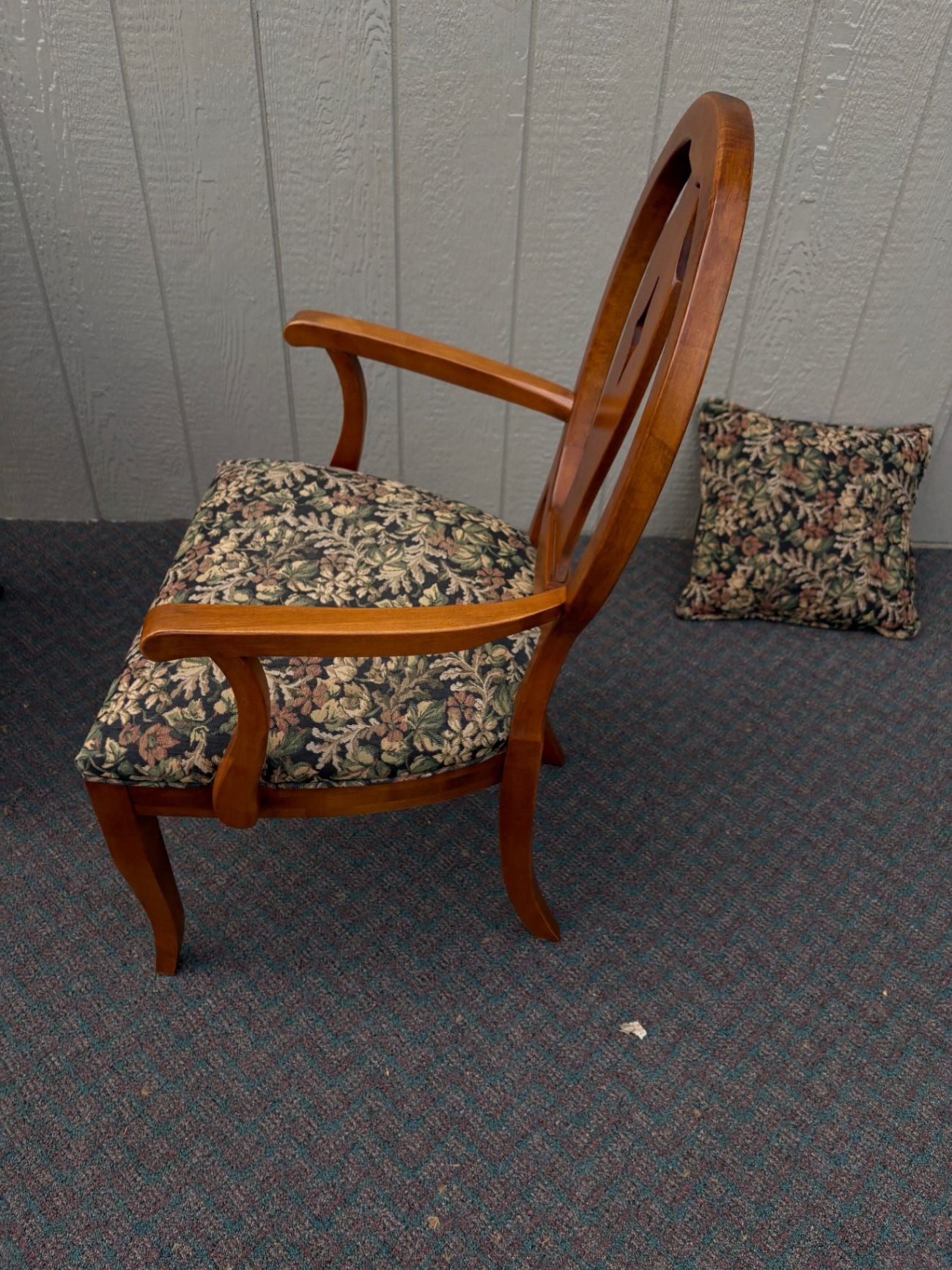 67667 Pair of Ethan Allen Shield Back Armchairs with Floral Upholstery