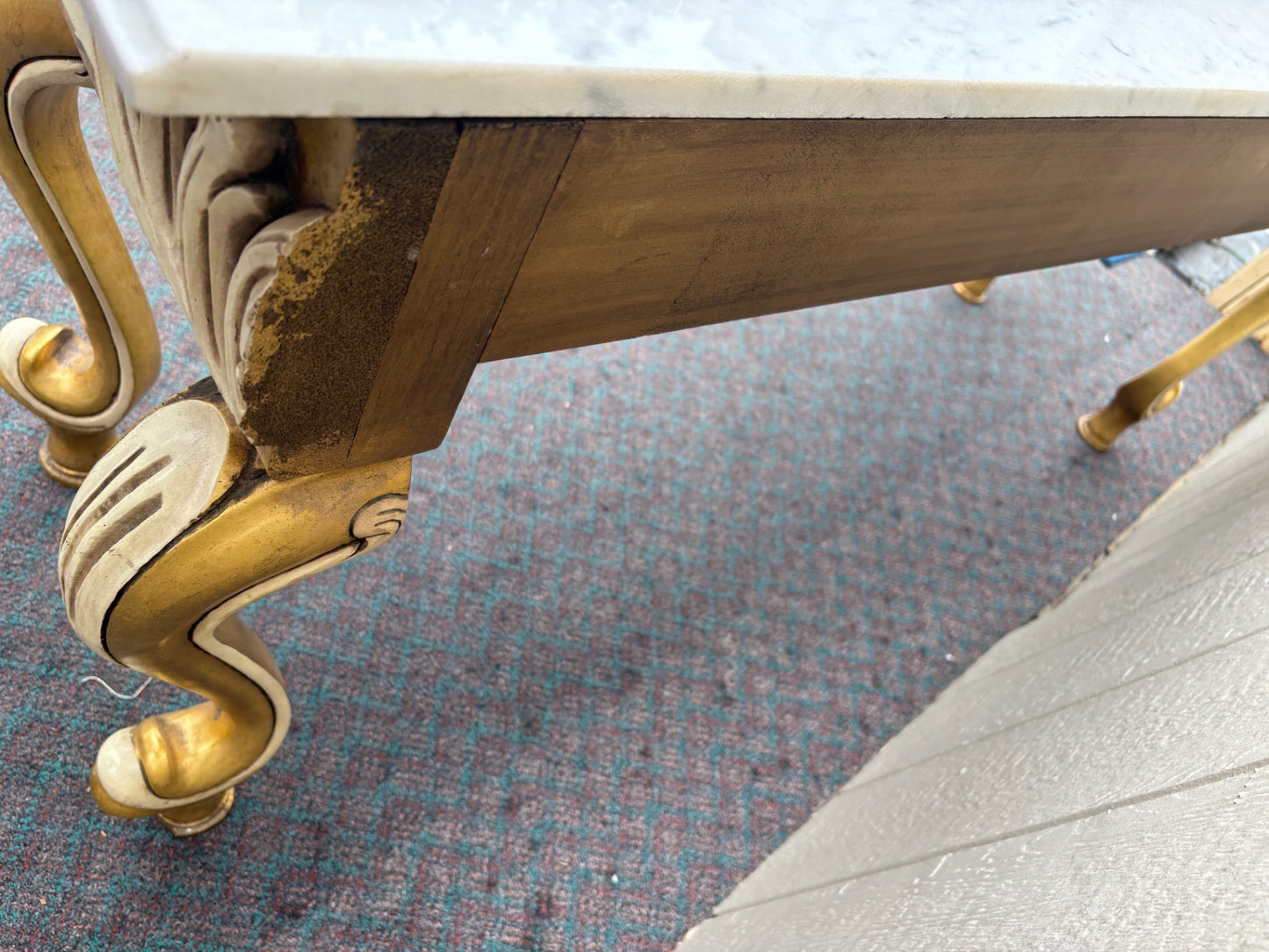 Elegant Italian Console Table with Marble Top and Ornate Gilt Base