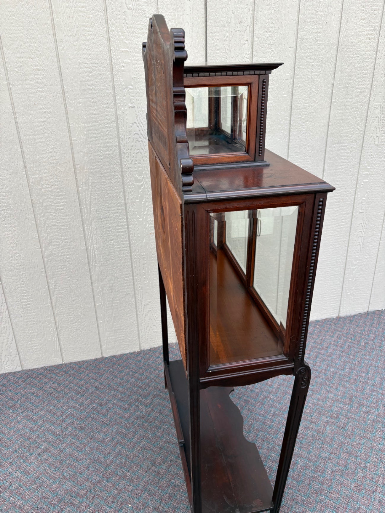 67820 Antique Mahogany Curio Cabinet with Glass Doors and Shelves