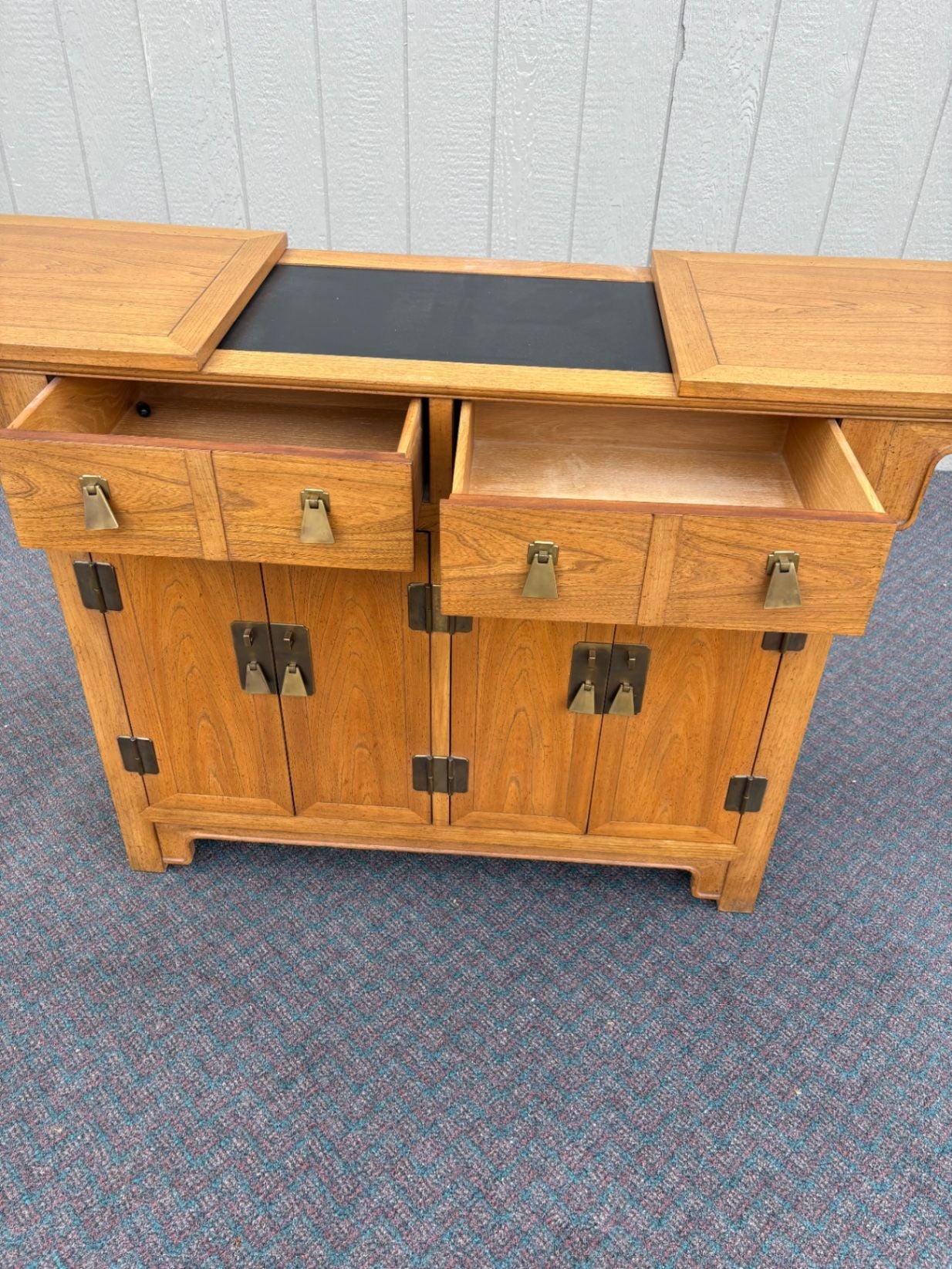 67587  Mid-Century Modern Bar Cart Server in Golden Oak