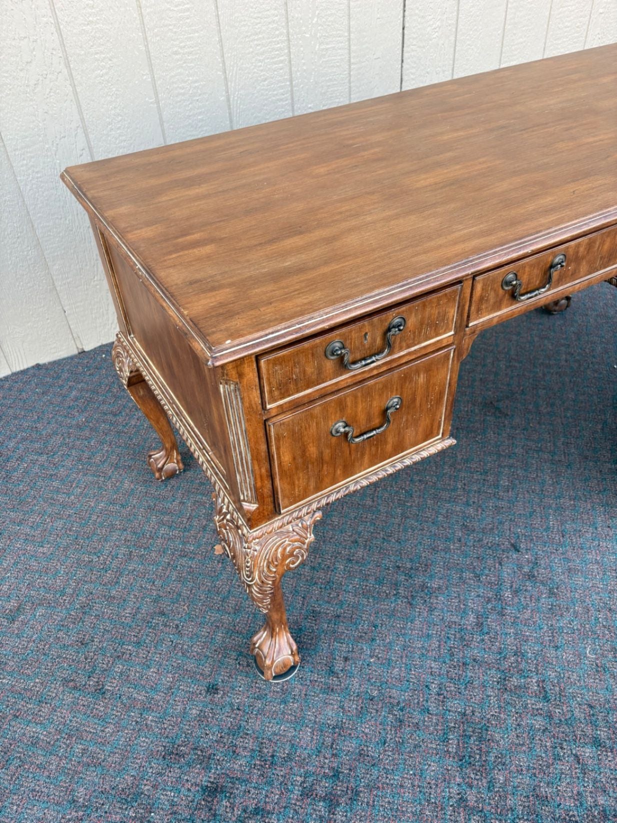 67389 Vintage Mahogany Writing Desk with Claw Feet and Brass Handles