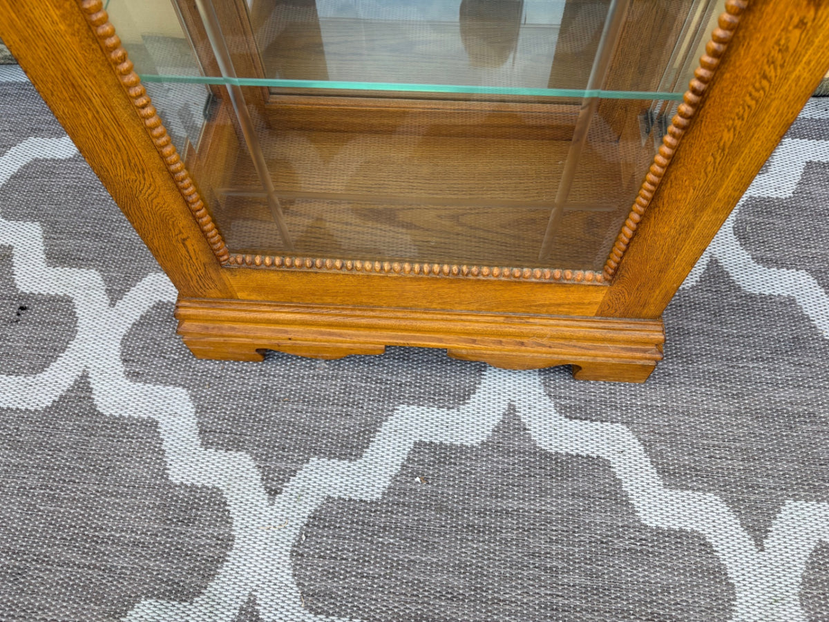 68202  Oak Curio Cabinet with Etched Glass and Crown Molding
