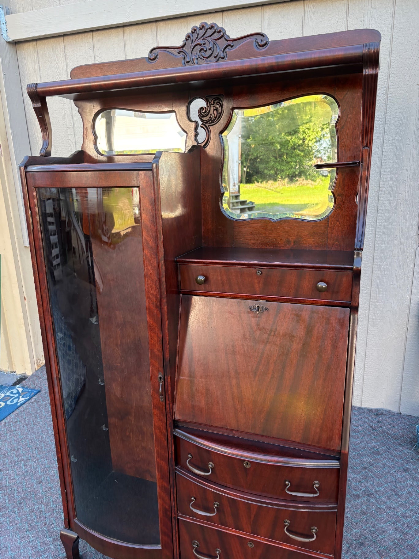 68054 Victorian Mahogany Side-by-Side Secretary with Glass Door