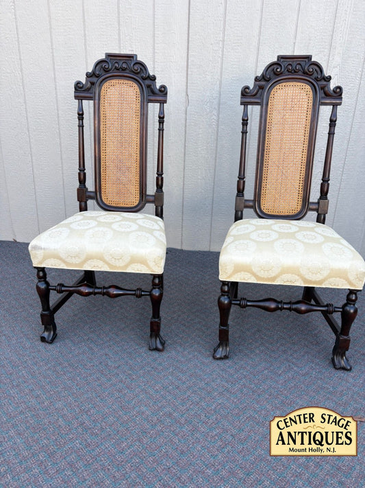 67620 Pair of Jacobean Revival Tall Back Chairs with Cane Inserts
