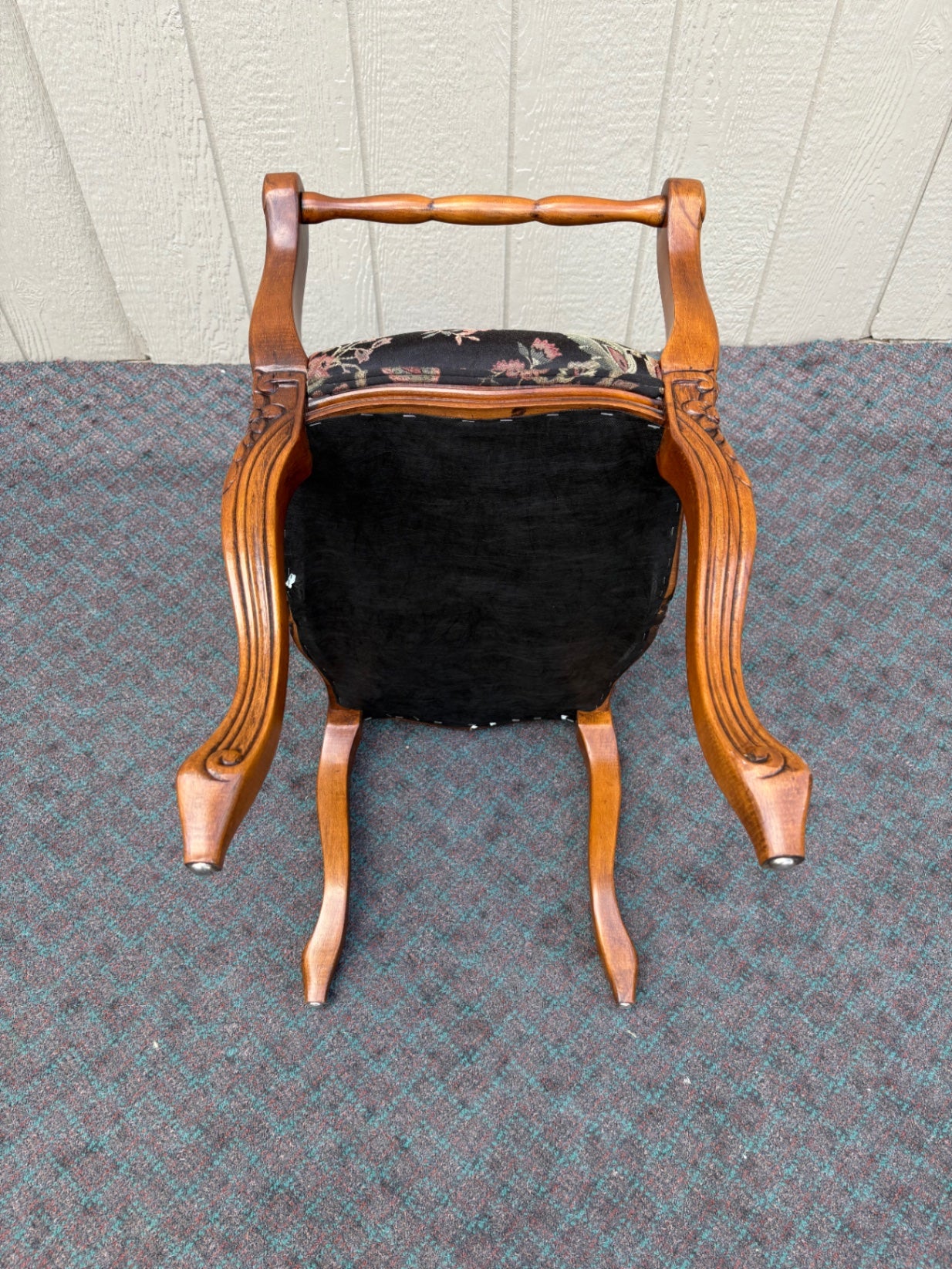 68098 Vintage Carved Wood Window Bench with Floral Upholstery