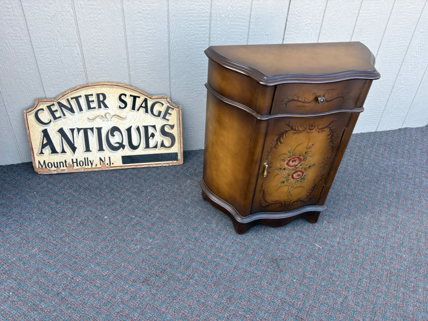 67429  Mid-Century Hand-Painted Floral Stenciled Cabinet