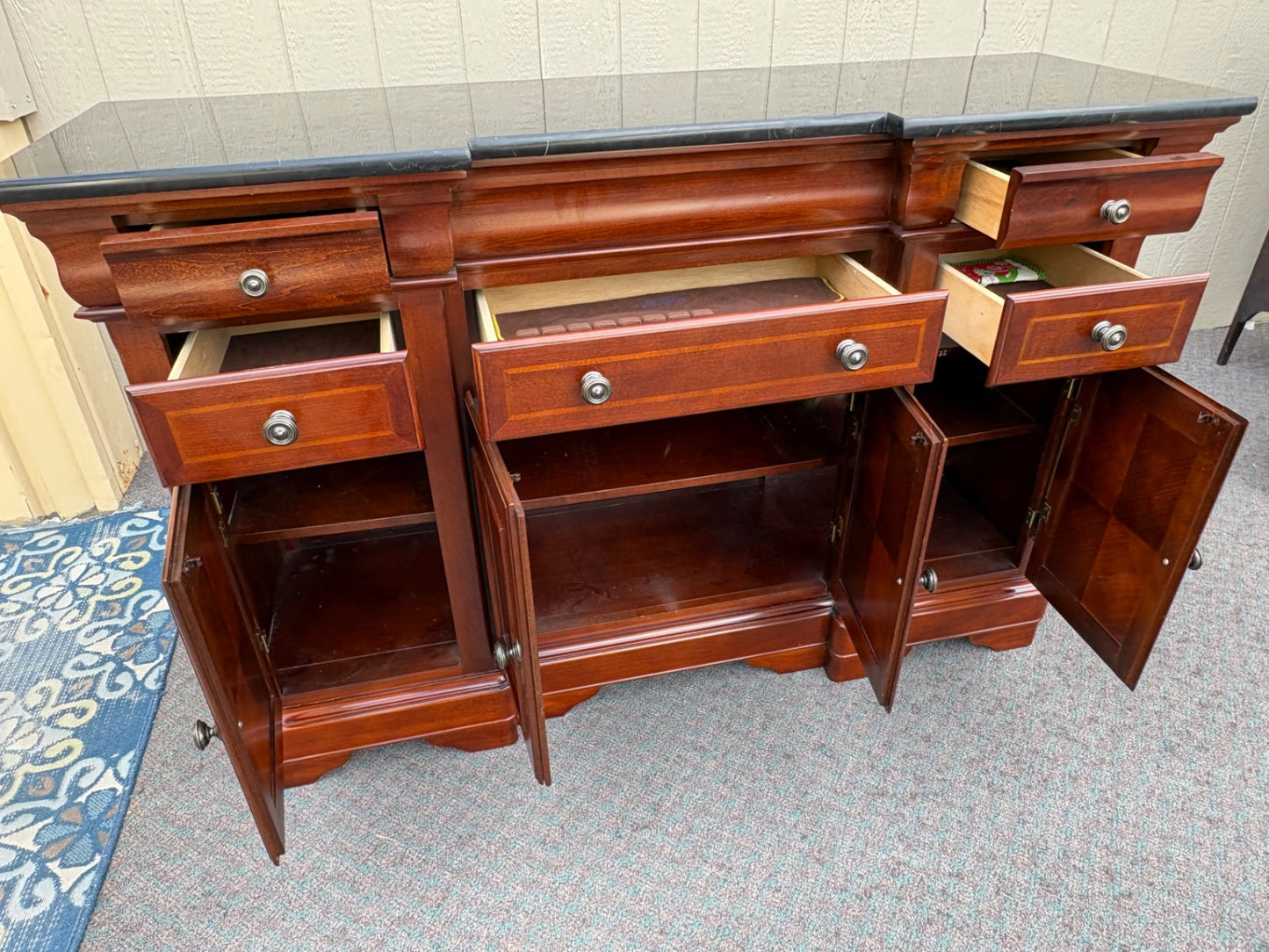 Elegant Universal Marble Top Buffet with Cherry Finish