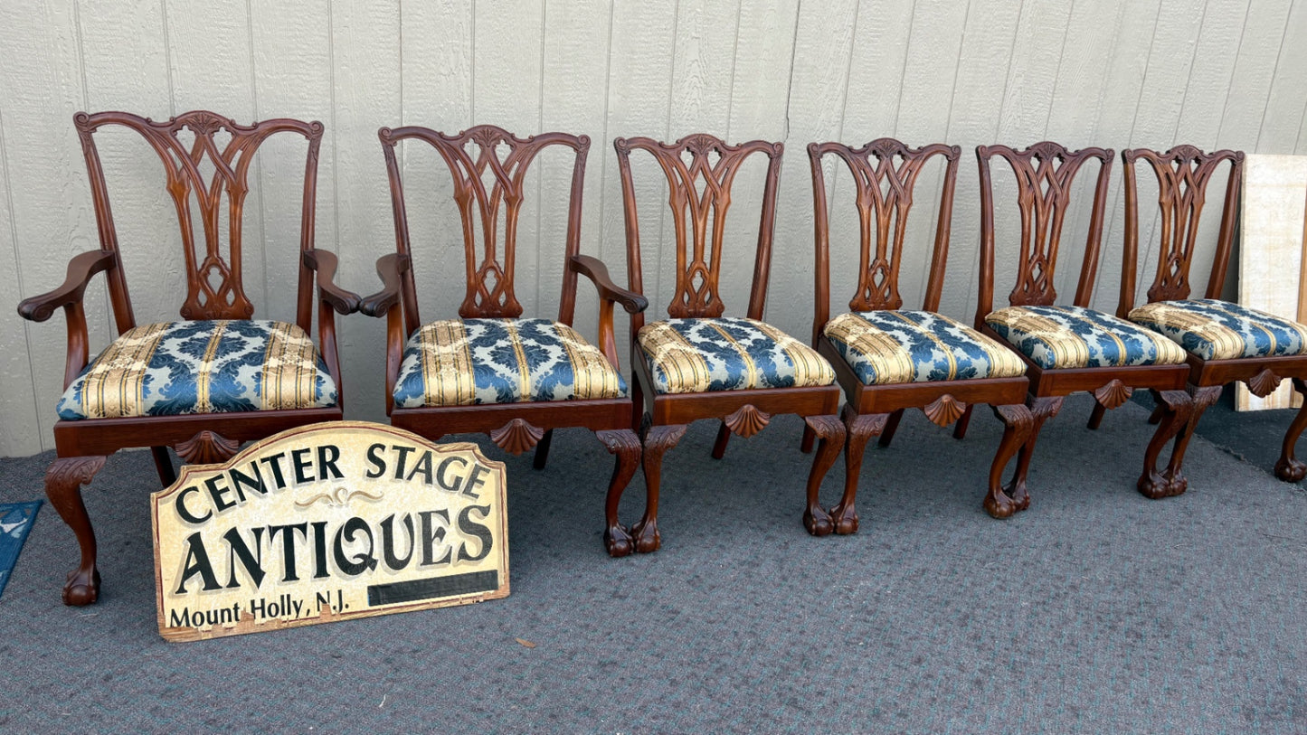 67883 Set of 6 Chippendale Style Mahogany Dining Chairs with Claw Feet