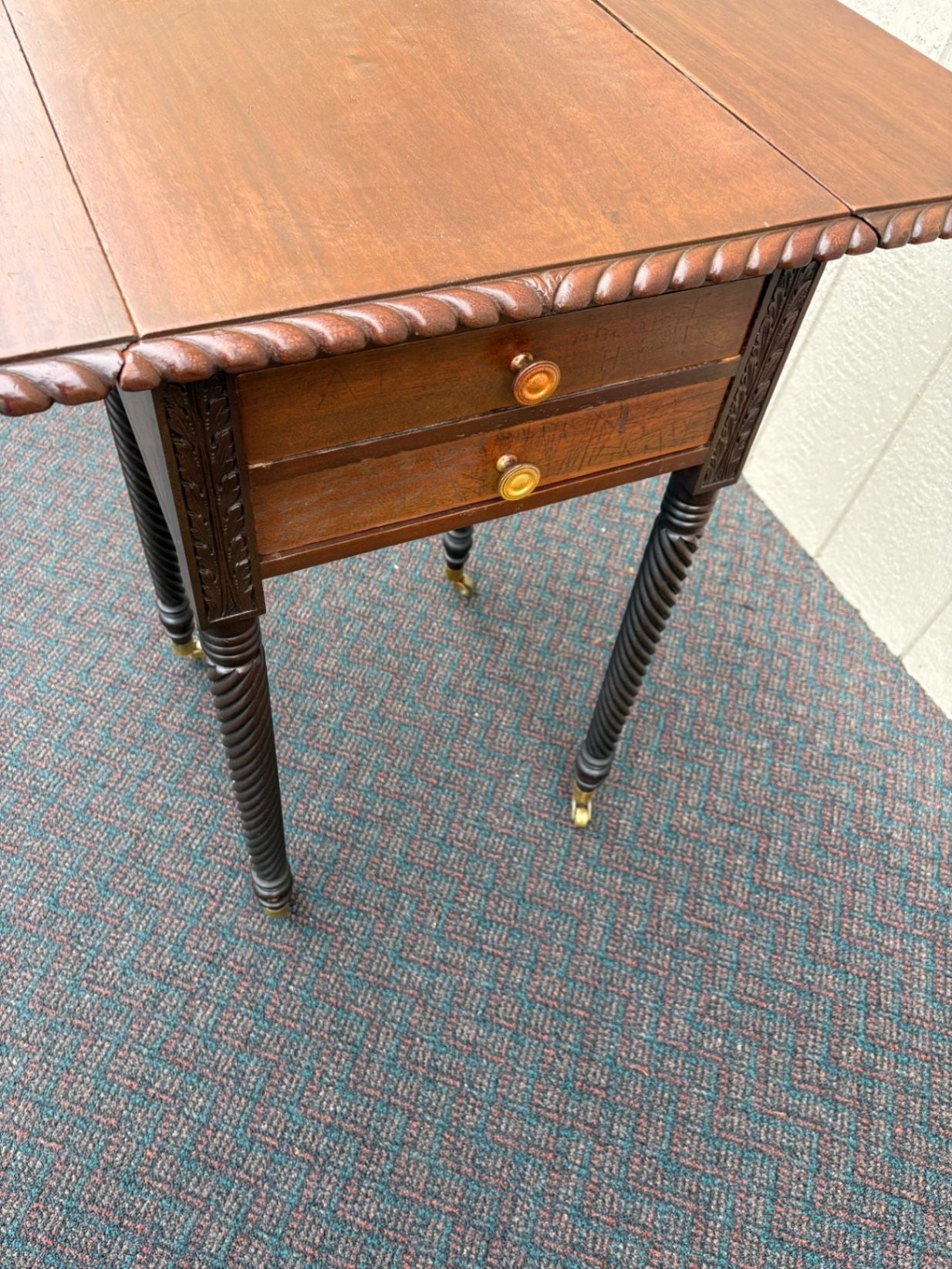 67542 Antique Mahogany Drop Leaf Side Table with Rope Twist Legs