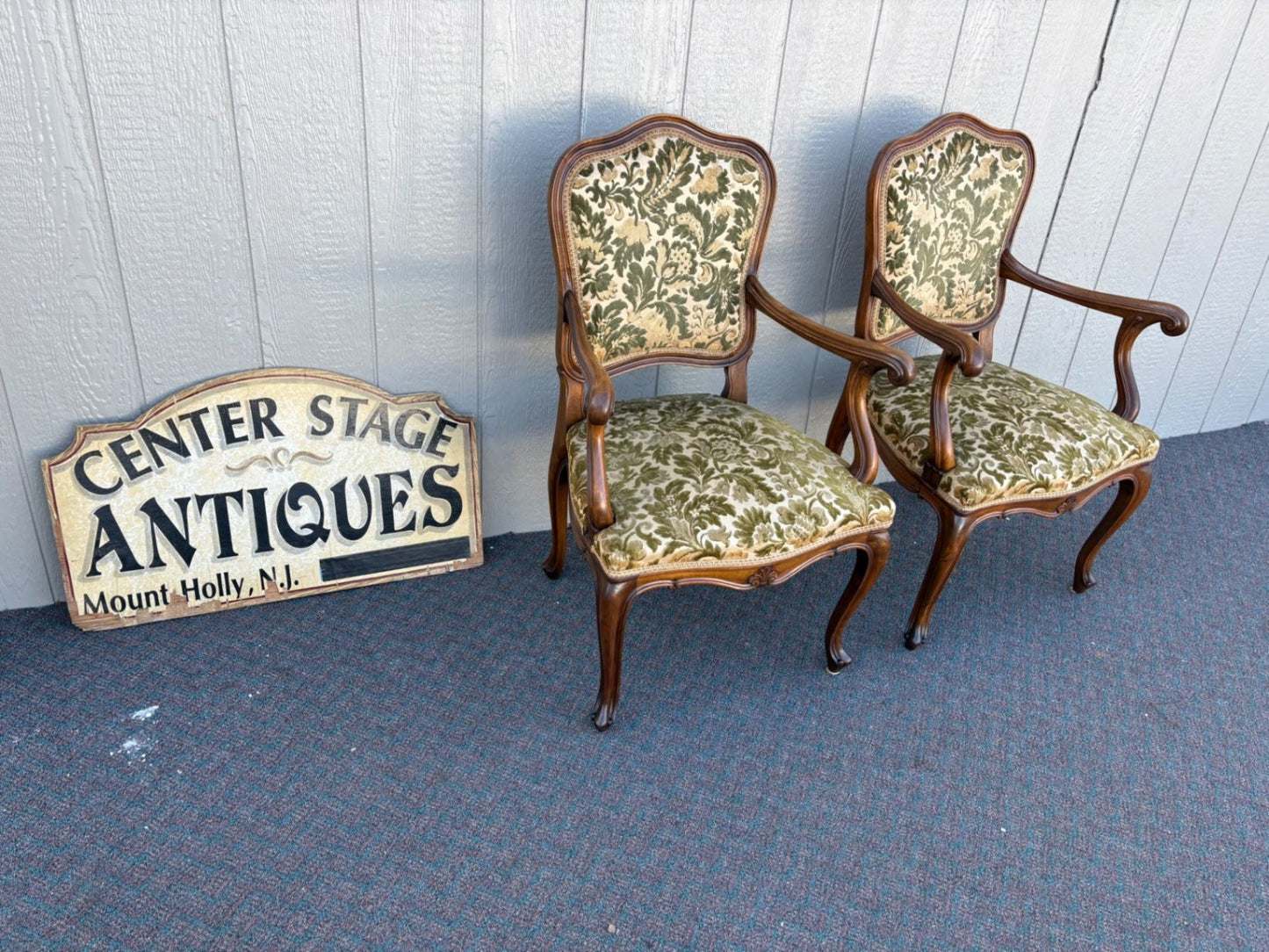 67413 Pair of French Louis XV Style Armchairs with Velvet Upholstery