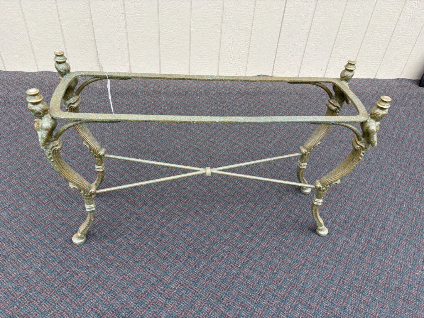 65667 Vintage Glass Top Console Table with Brass Figural Base