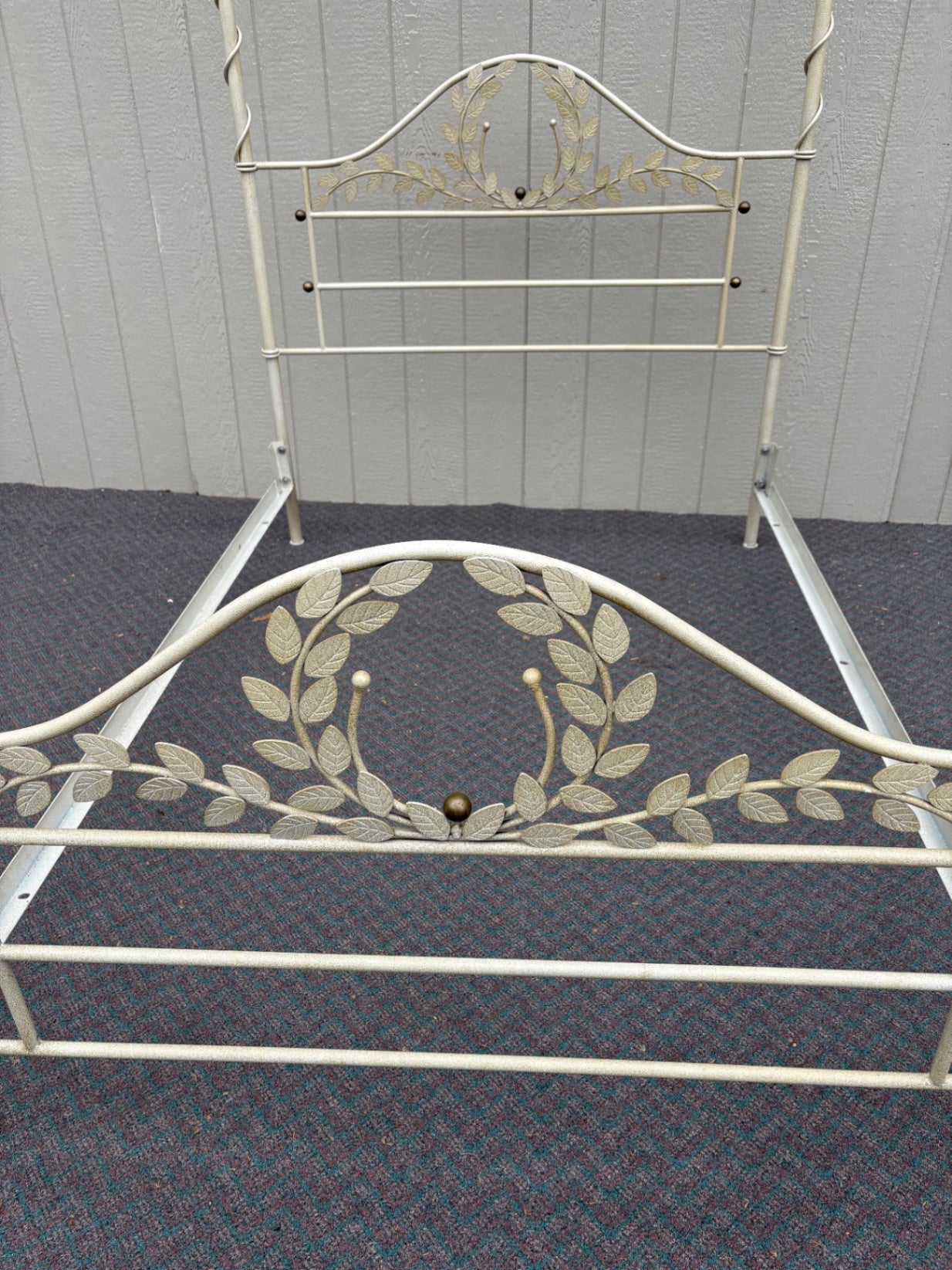 Vintage Iron Queen Size Canopy Bed with Leaf Motifs