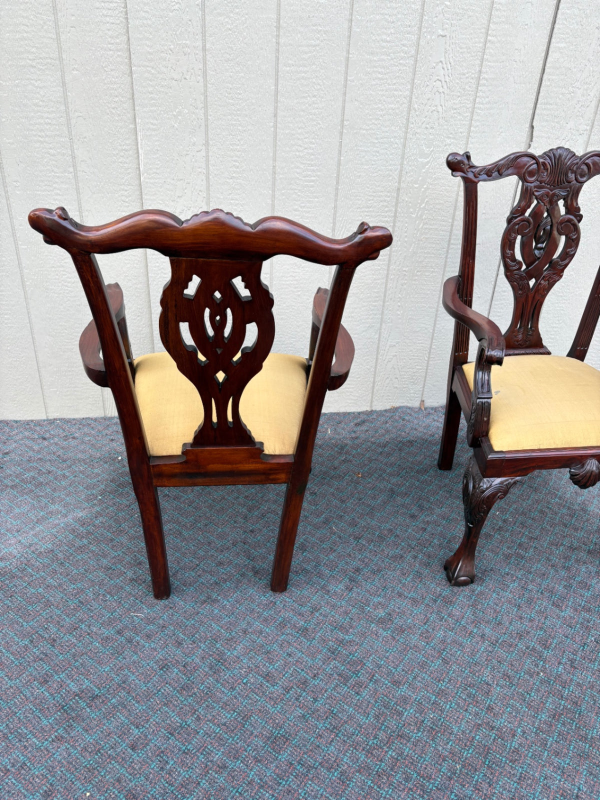 68129 Pair of Chippendale Style Mahogany Armchairs with Carved Details