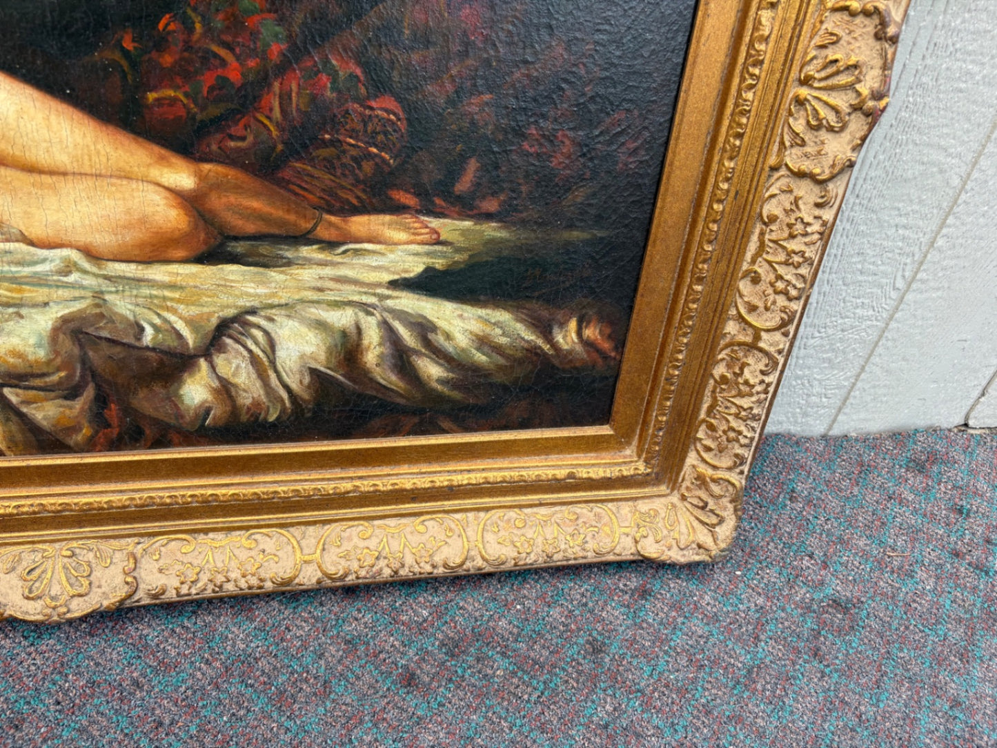 68039 Large 19th Century Classical Nude Oil Painting in Ornate Frame