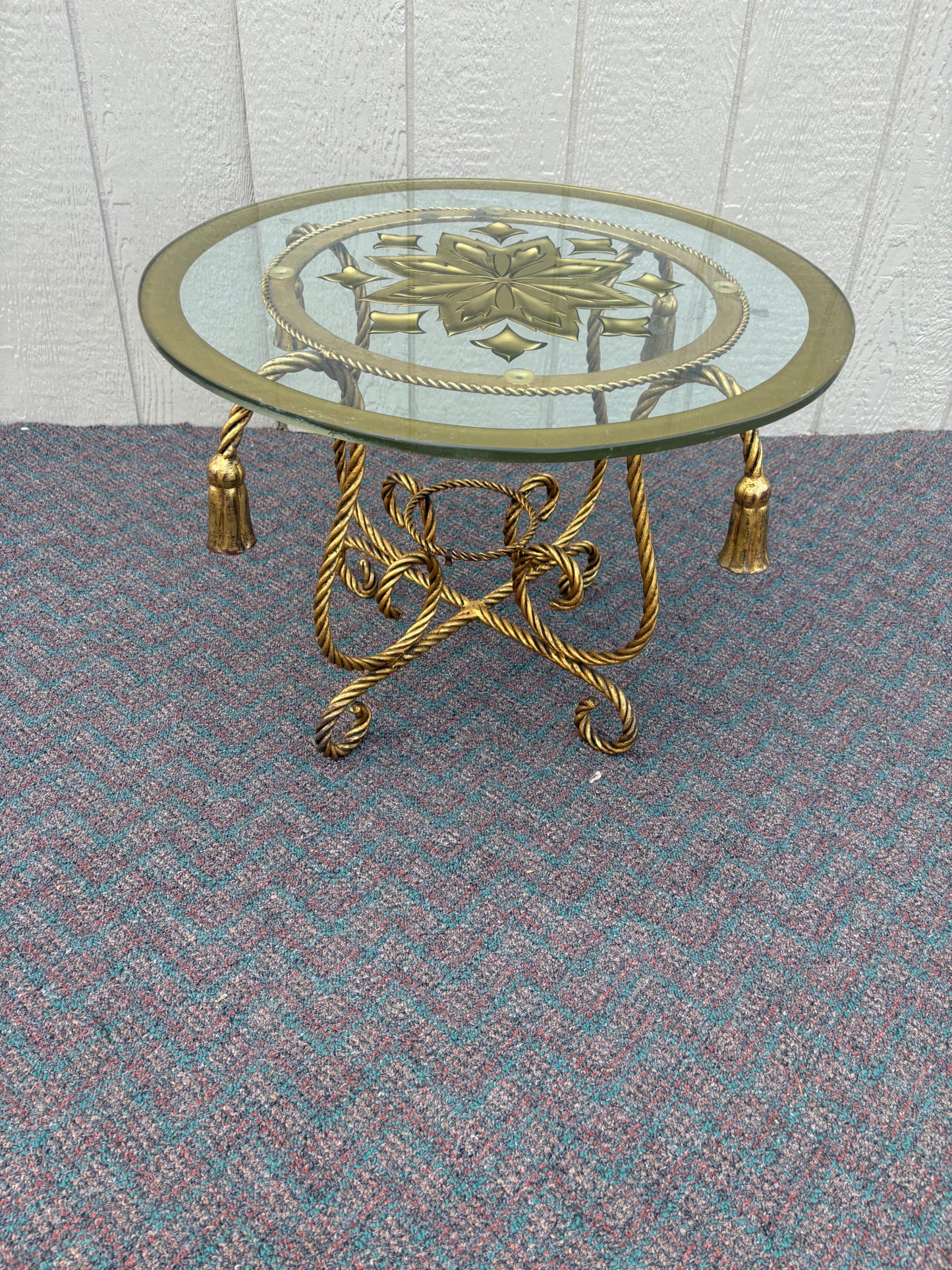 67703 Italian Mid-Century Brass and Glass Round Accent Table