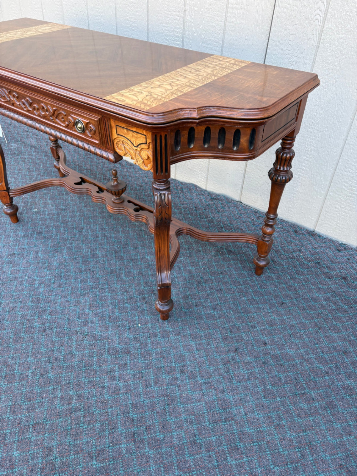 Flip Top Console Game Table with Carved Details