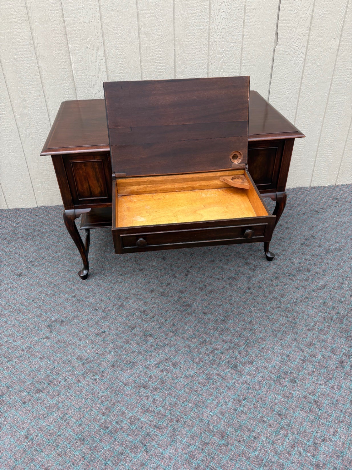 67994 RARE Vintage Auglaize Furniture Desk with Secret Side Panels, Mahogany