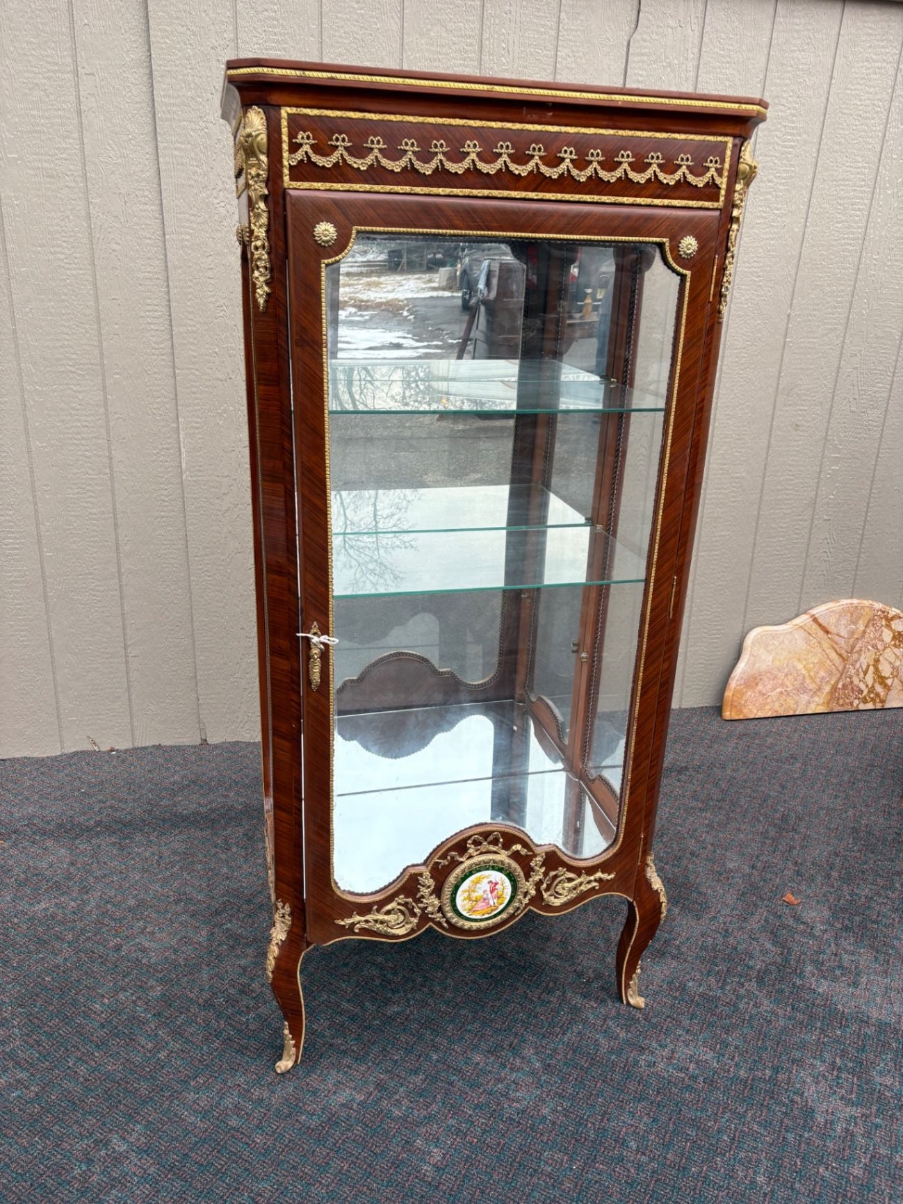 67322  Louis XV Style Curio Display Cabinet with Gilt Ormolu Accents