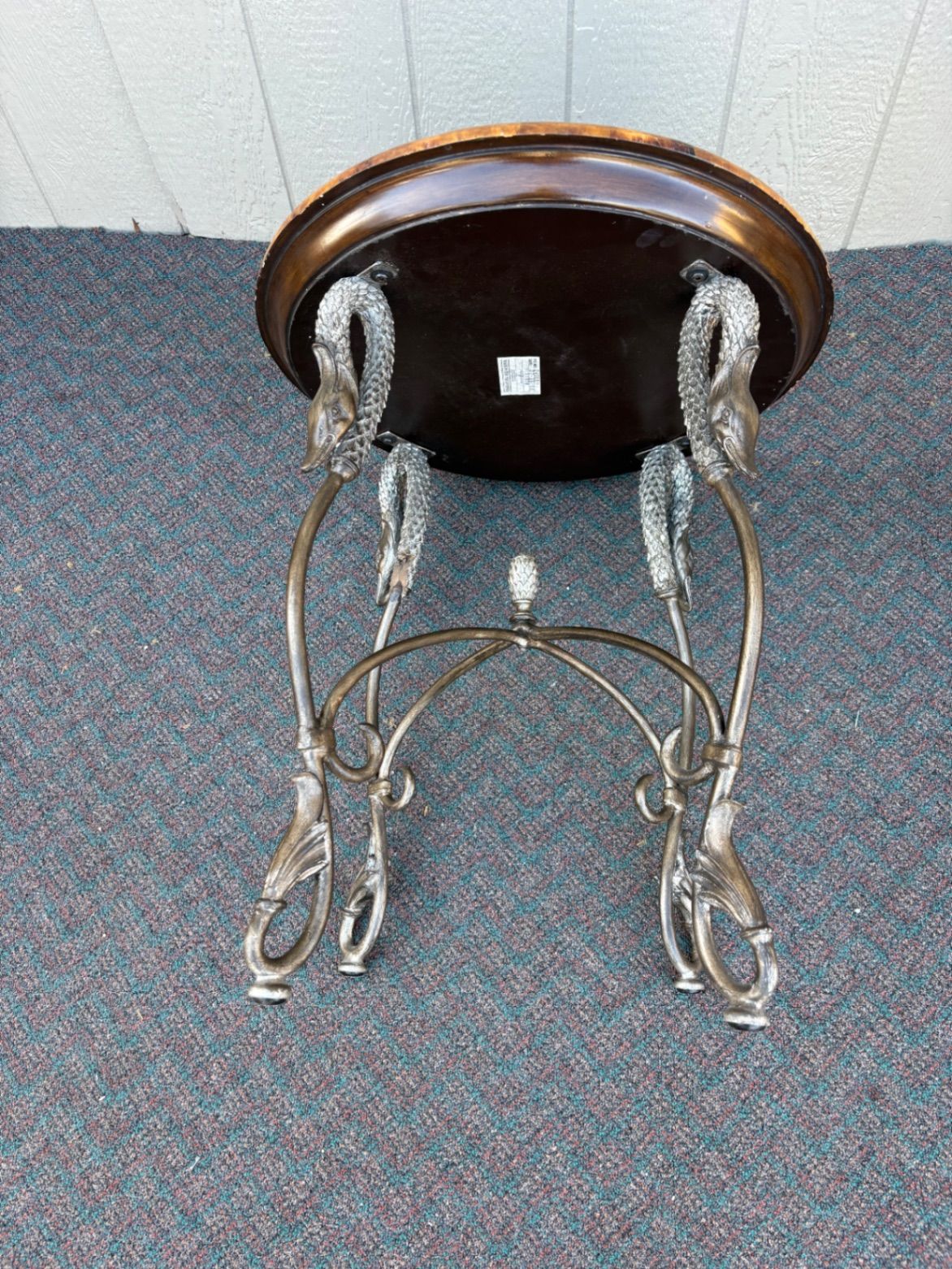 67566 Maitland Smith Round Table with Swan Motif and Stone Top