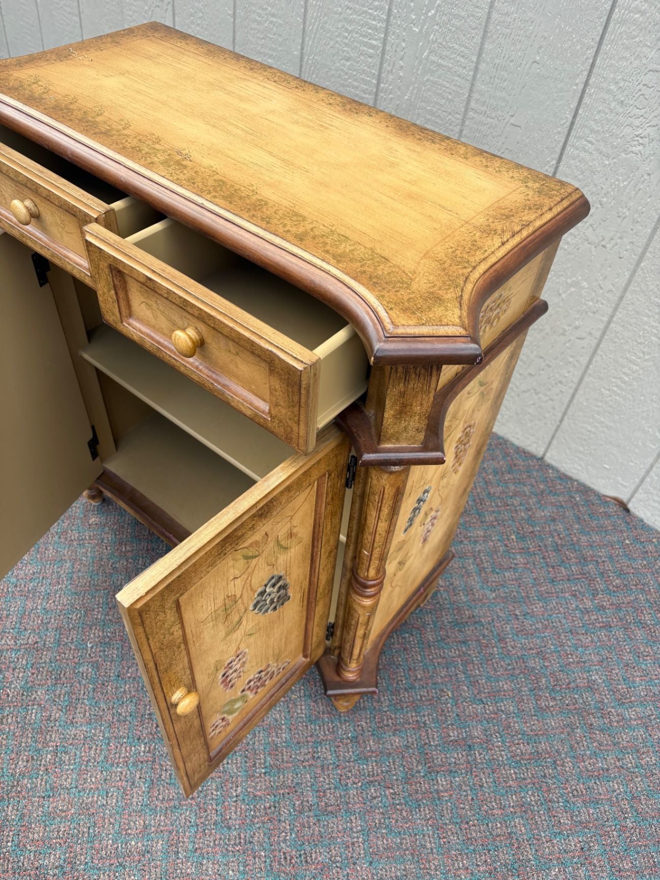 67582 Hand-Painted Tuscan Style Console Cabinet with Fruit Motif