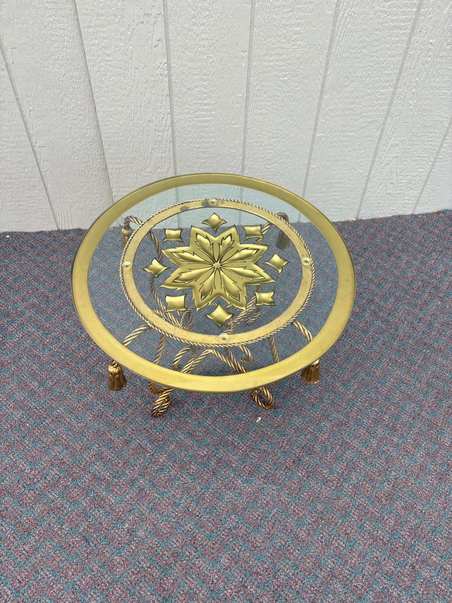 67703 Italian Mid-Century Brass and Glass Round Accent Table