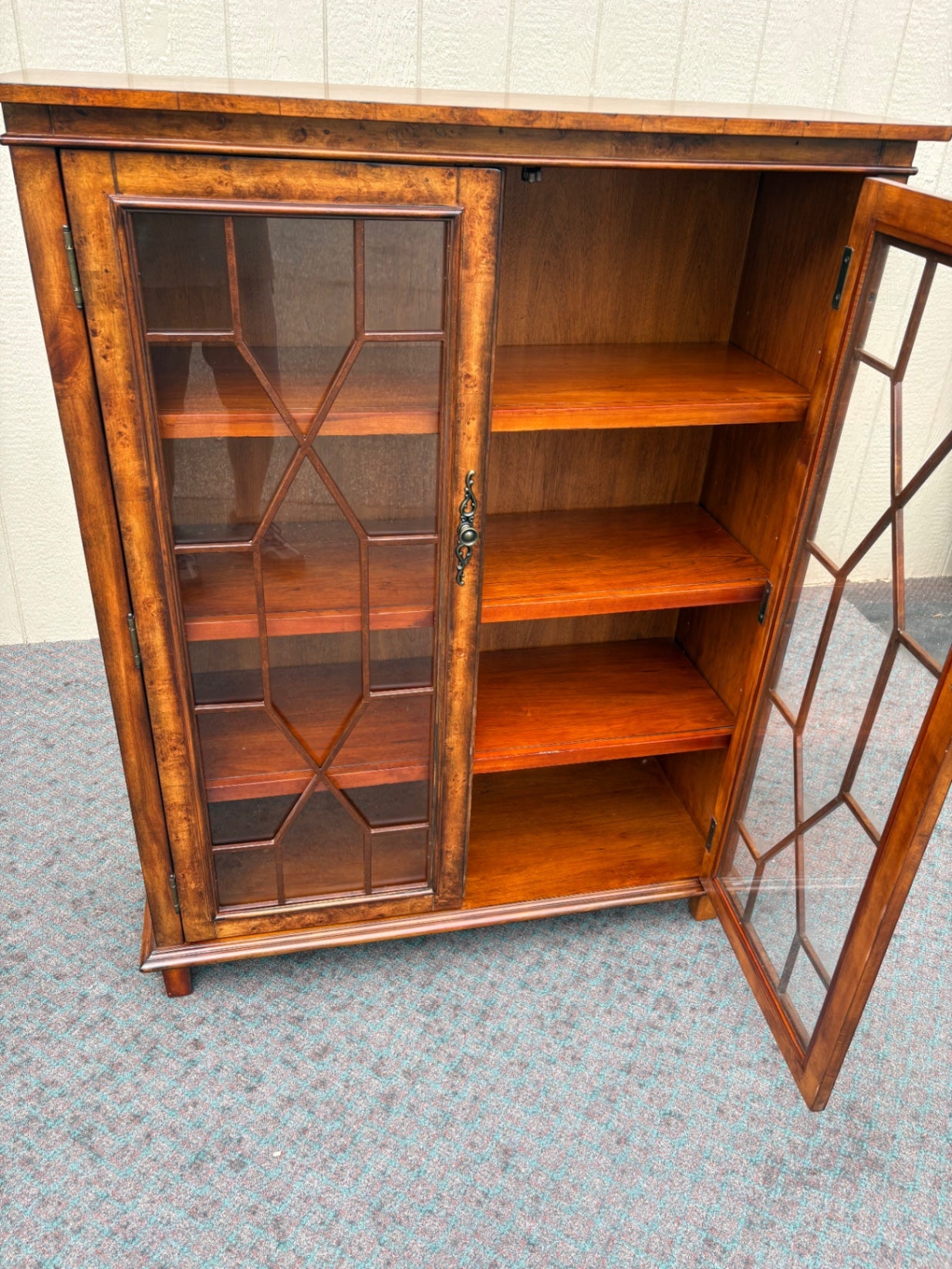 67944 Vintage Glass Front Bookcase with Geometric Pane Design