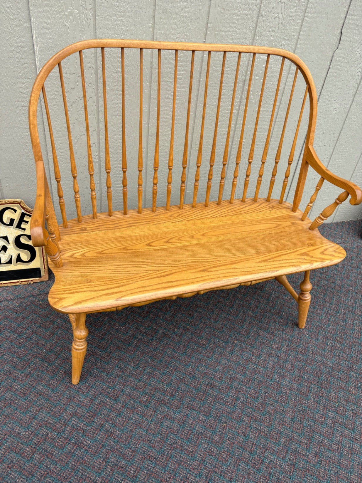 67822 Hitchcock Settee Bench, Classic Windsor Style, Solid Oak