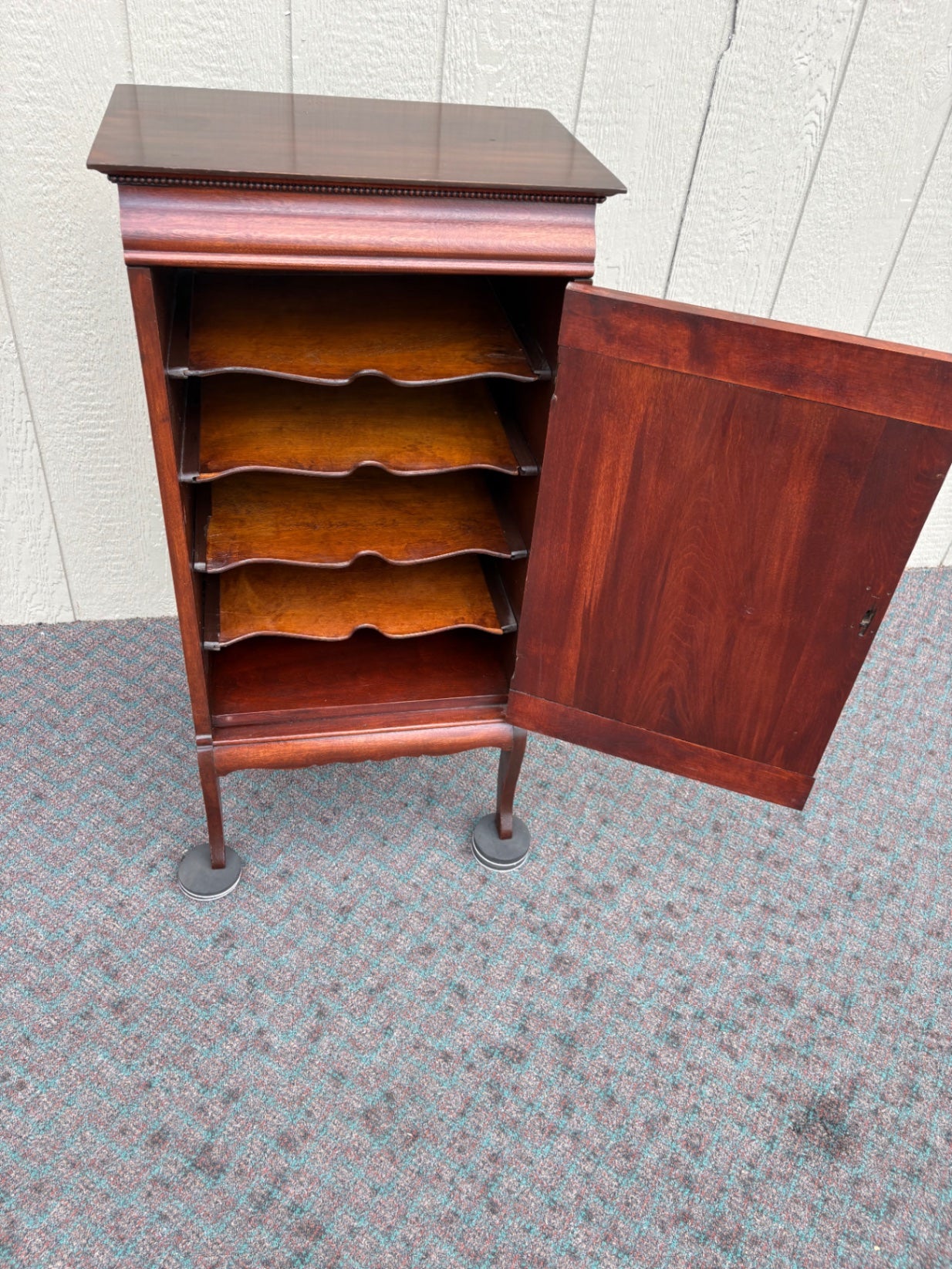 Antique Mahogany Sheet Music Cabinet with Carved Details