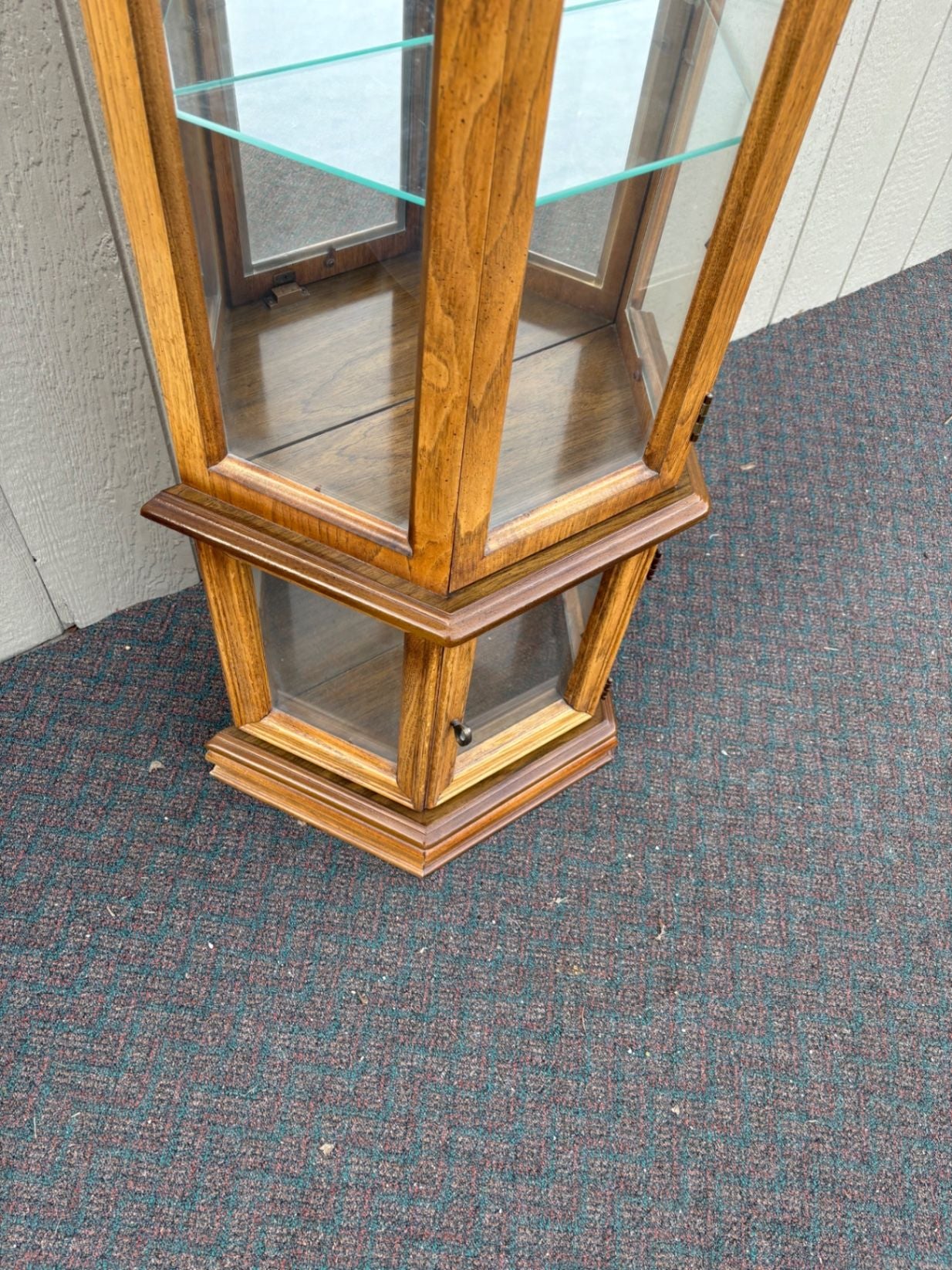 67440 Vintage Oak and Glass Pulaski Lighted Curio Cabinet