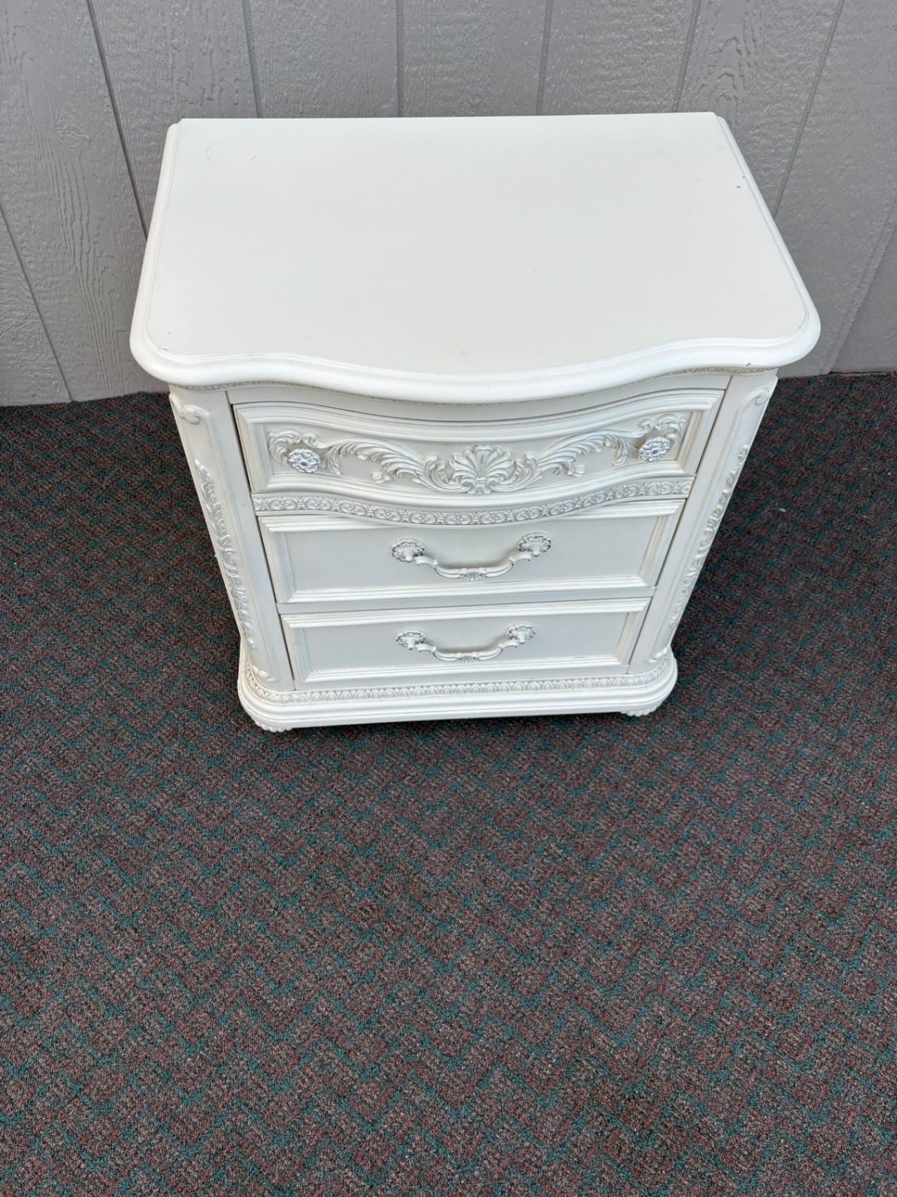 67447 Vintage French Provincial White Nightstand with Ornate Details